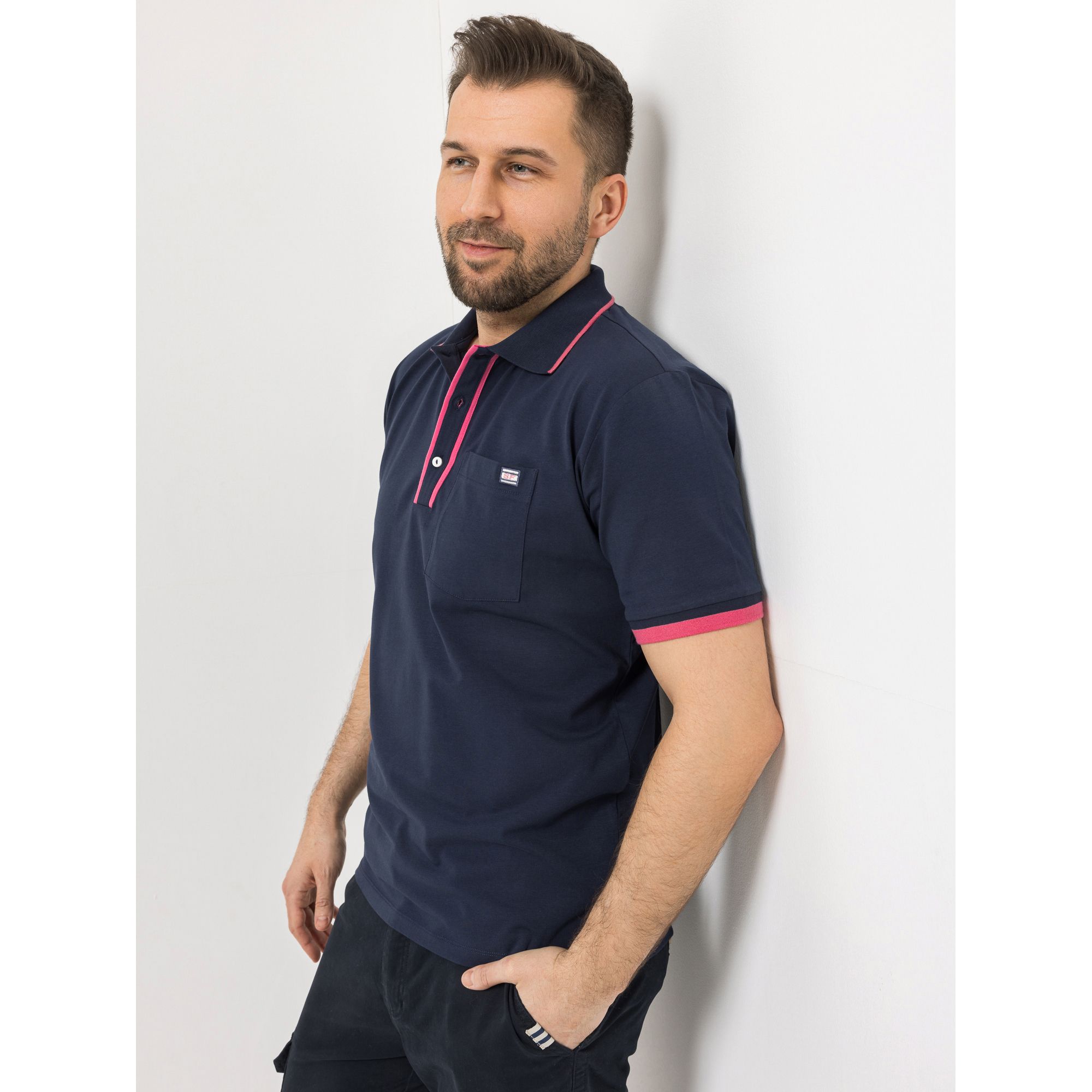 STRANDFEIN Menswear Poloshirt, 1/2-Arm Polokragen Kontrastdetails Flaggen-Stickerei