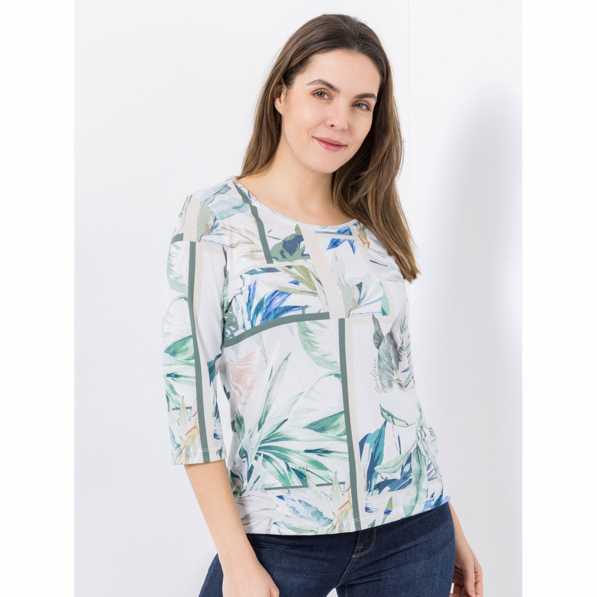 DINE 'N' DANCE Shirt, 3/4-Arm Rundhalsausschnitt Allover-Druck figurumspielend