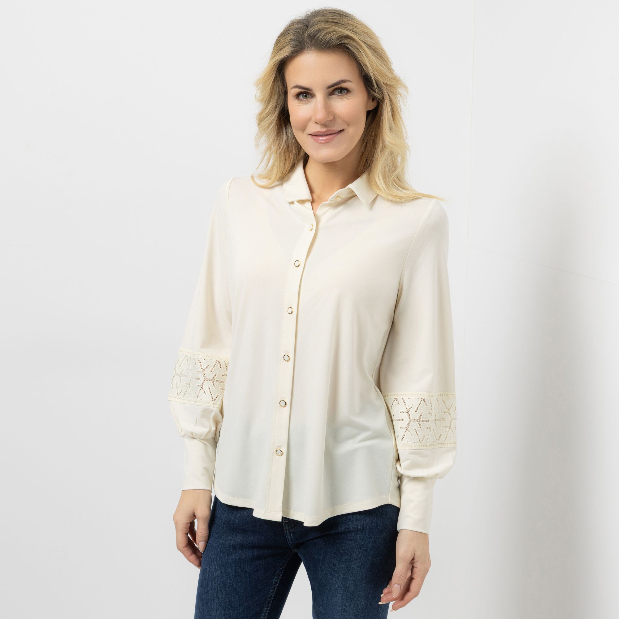 EVA LUTZ Jerseybluse, 1/1-Arm Knopfleiste Kragen figurumspielend