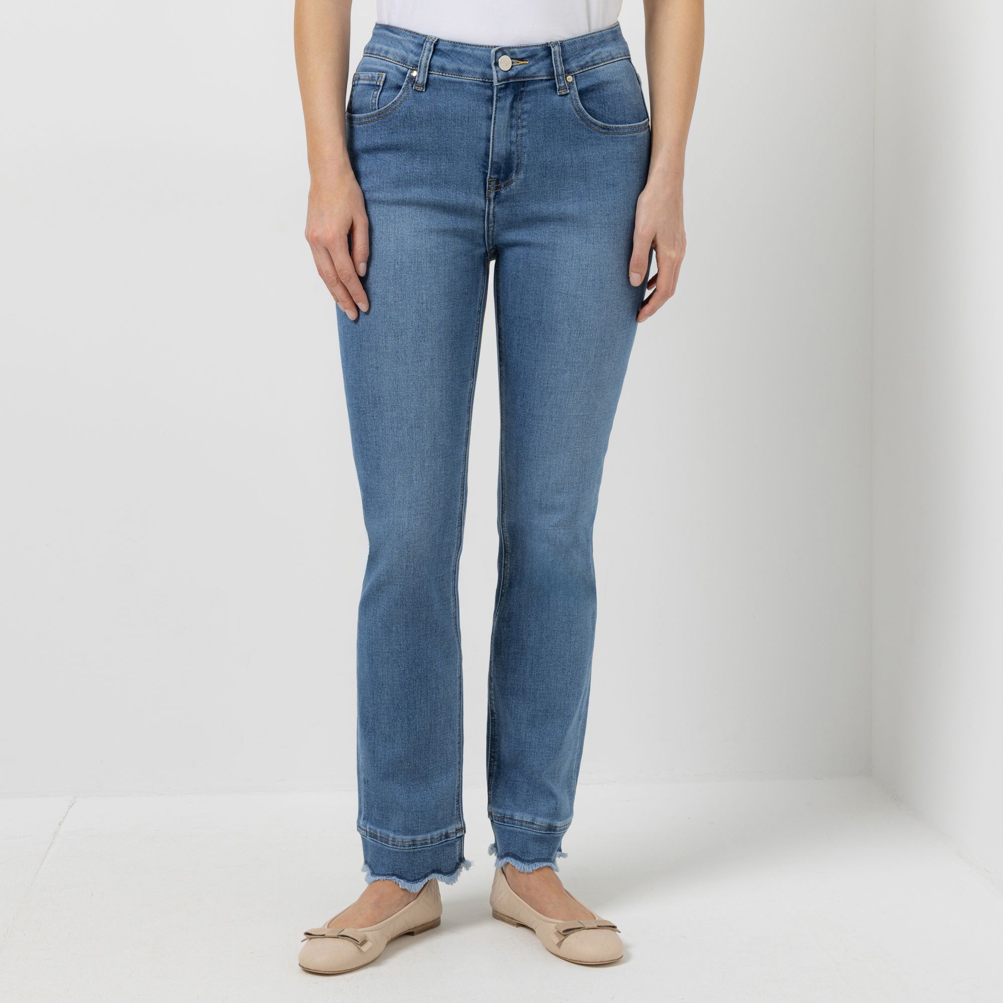 STEFFEN SCHRAUT Jeanshose, lange Form 5-Pocket-Style wellenförmiger Saum gerader Beinverlauf