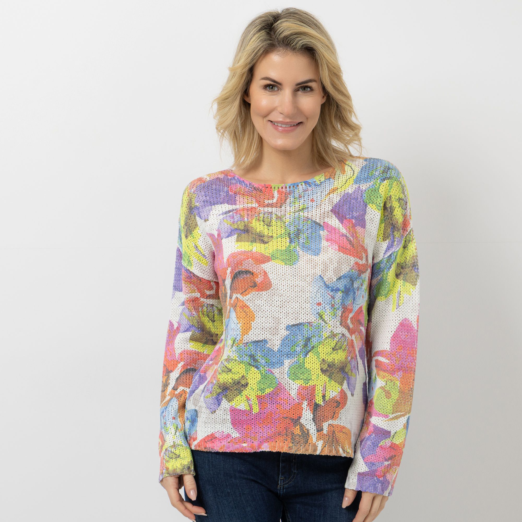 DINE 'N' DANCE Pullover,1/1-Arm Rundhalsausschnitt Allover-Druck figurumspielend