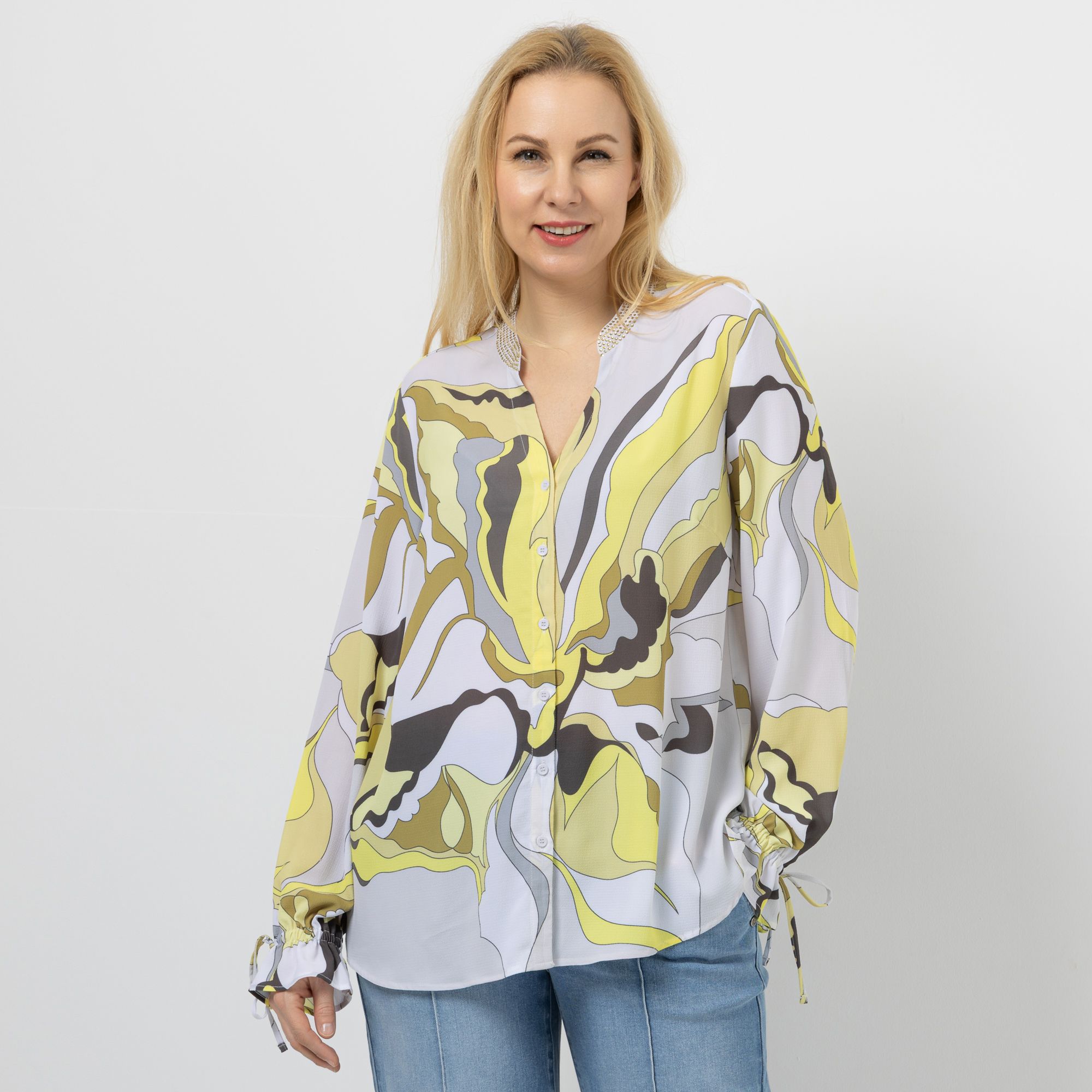 DAWID by Dawid Tomaszewski Bluse, Stehkragen Ärmel-Bindeband leger weit