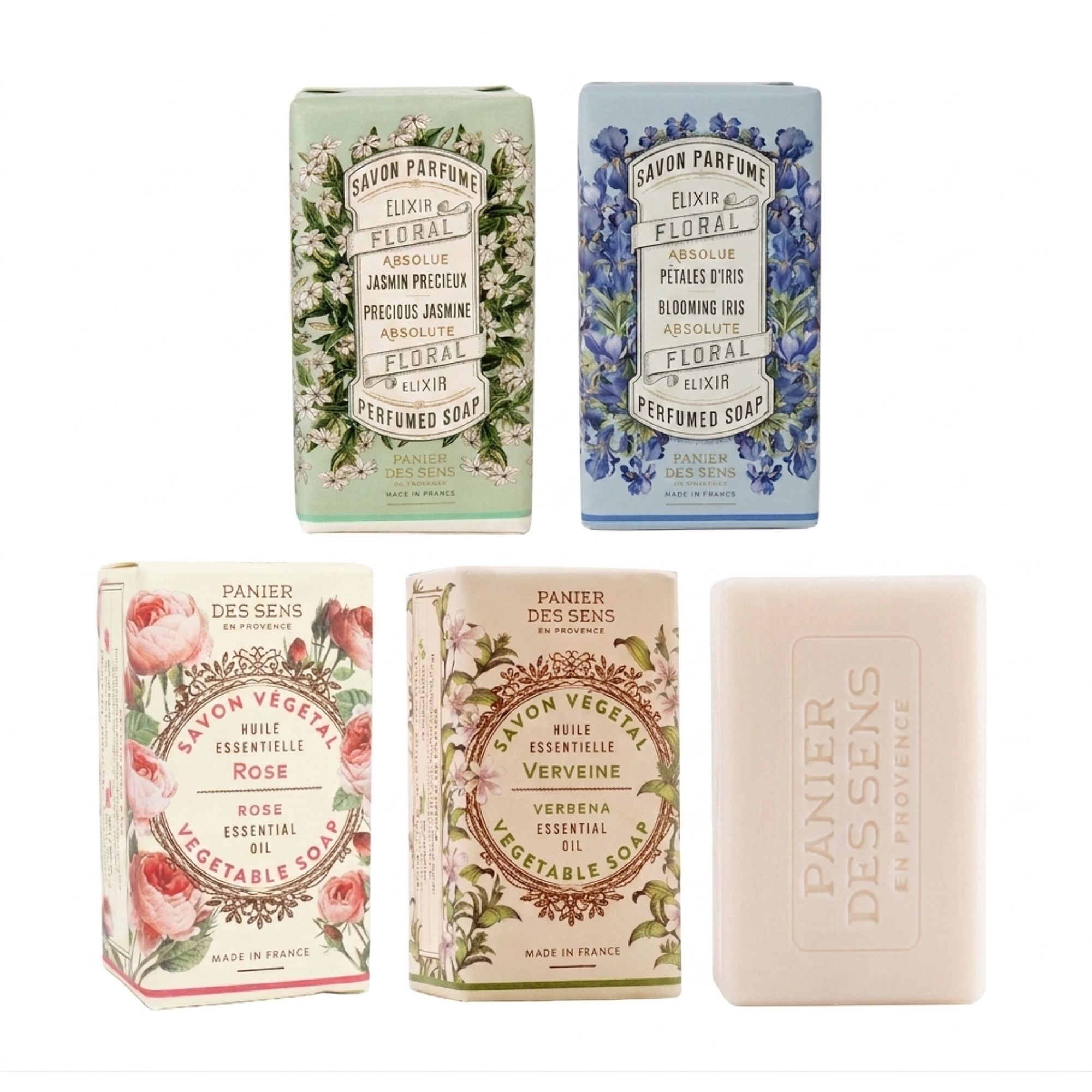 PANIER DES SENS Stückseifen Set Jasmin, Rose, Verbene, Iris 4x 150g