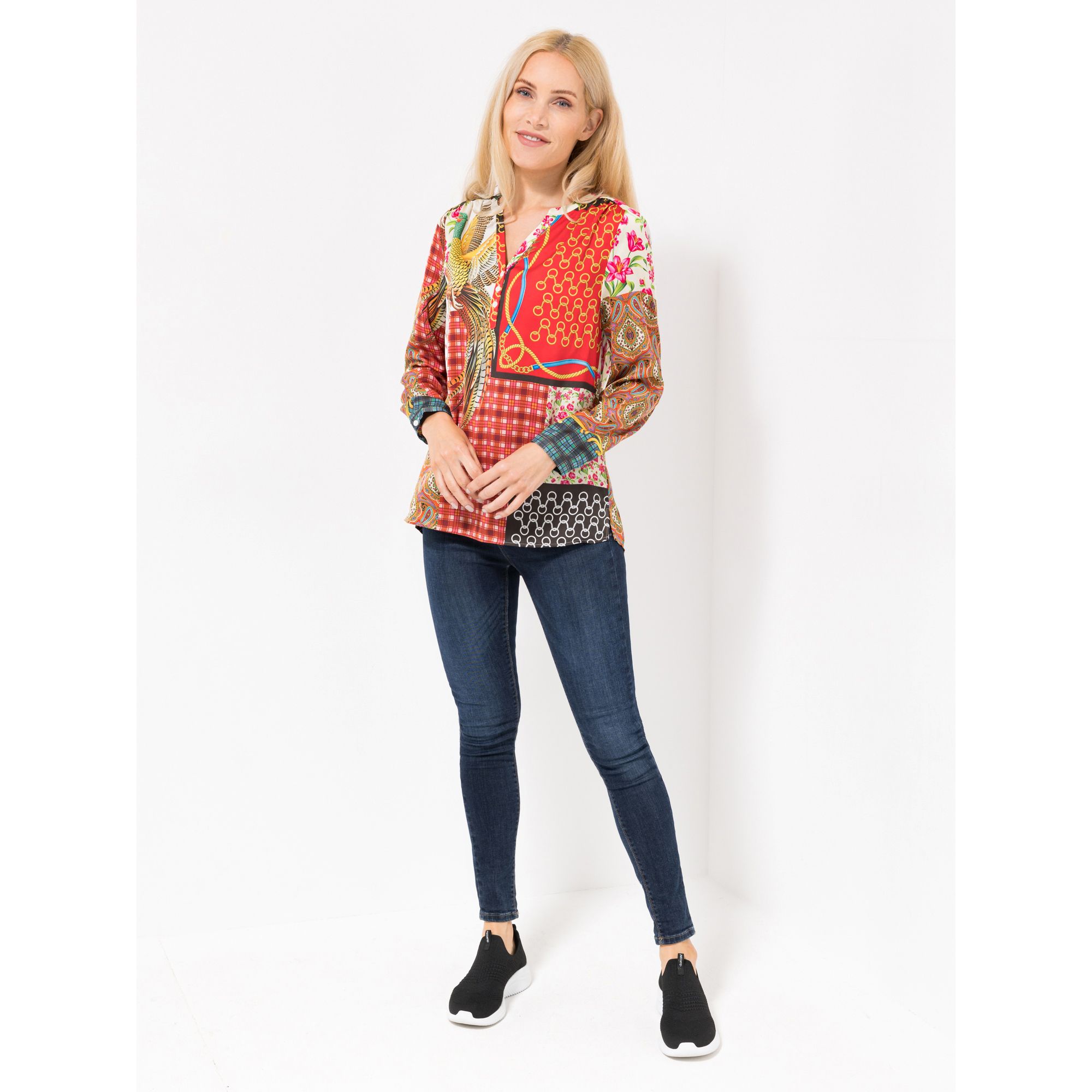 ANNI FOR FRIENDS Bluse Anna Allover-Druck Serafino-Ausschnitt leger weit