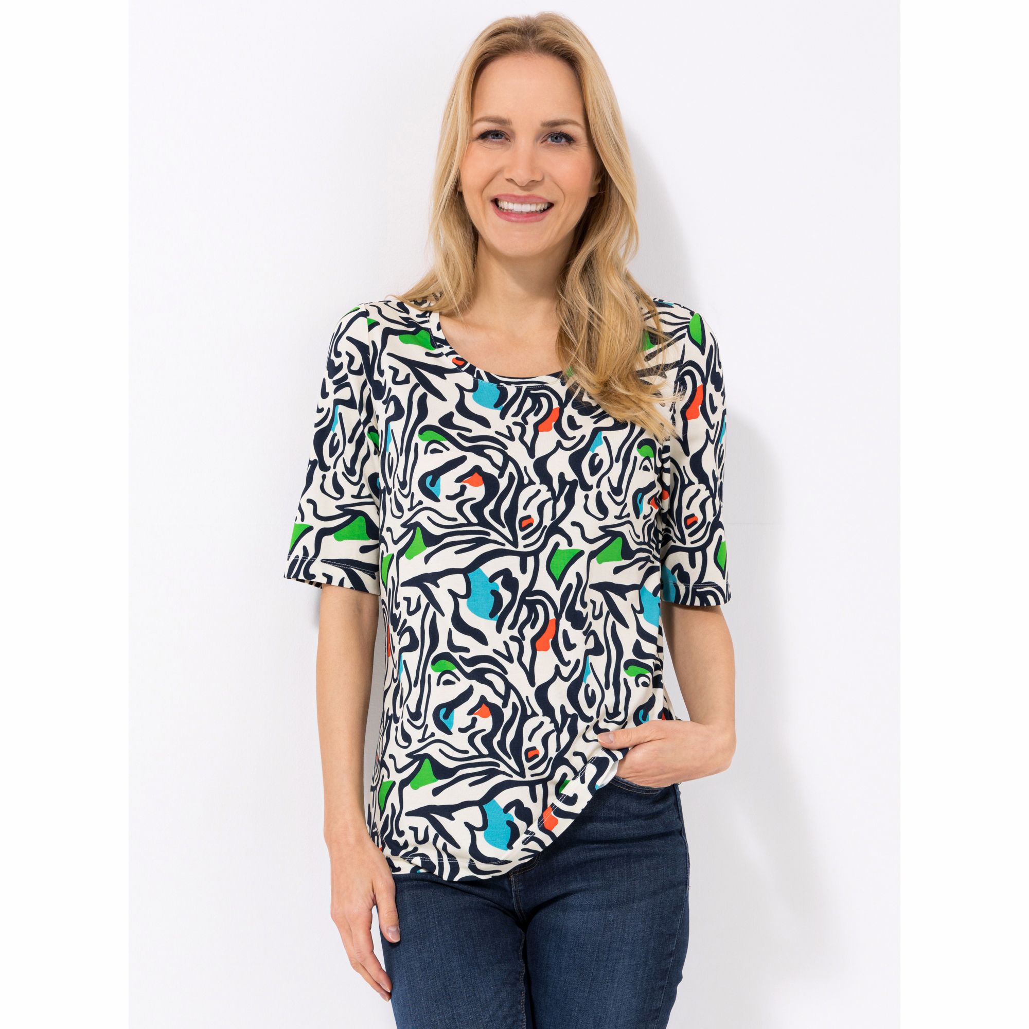 EVA LUTZ Shirt, langer 1/2-Arm Rundhalsausschnitt mit ECOVERO Viskose figurumspielend