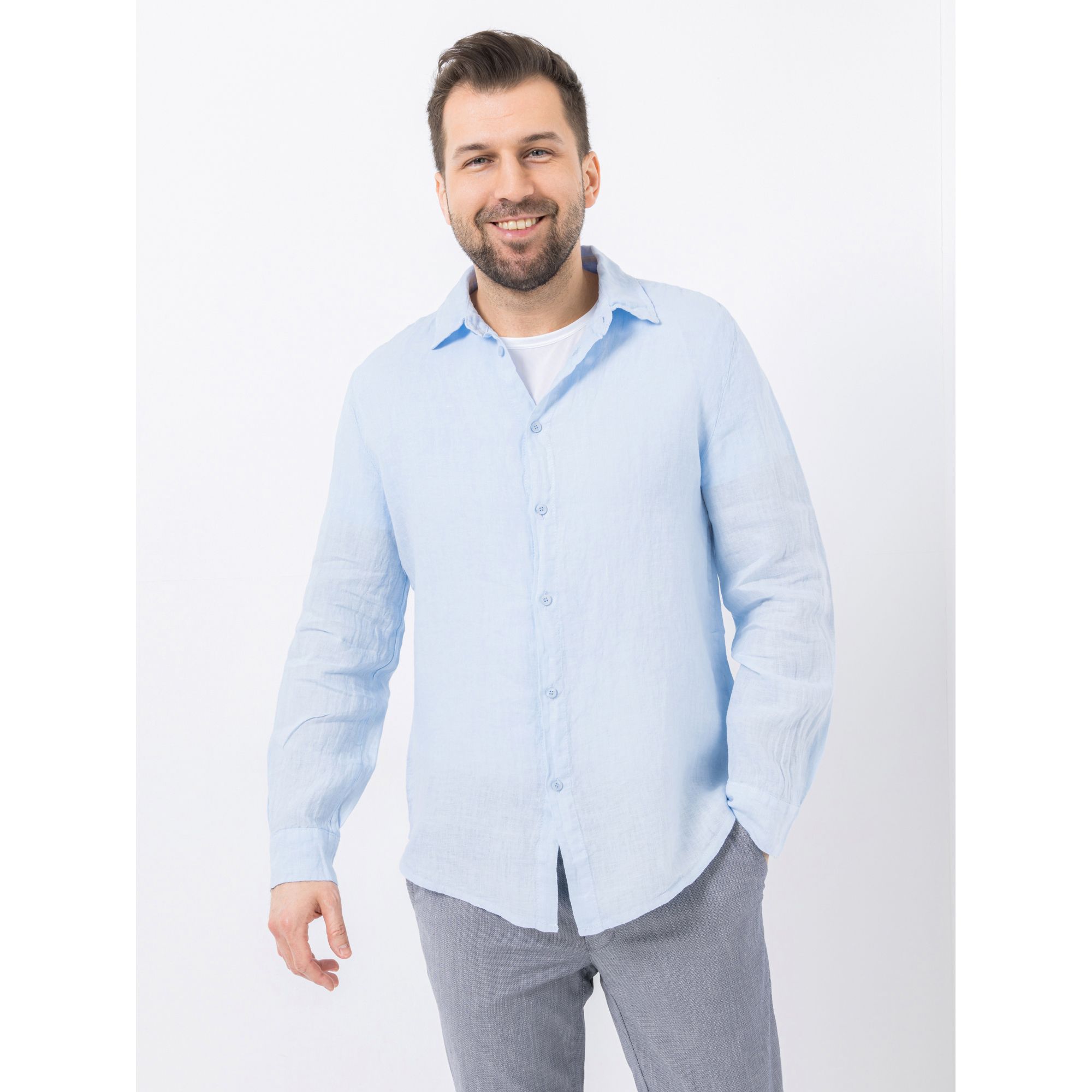 DINE 'N' DANCE Herren Leinenhemd 1/1-Arm Hemdkragen Manschetten