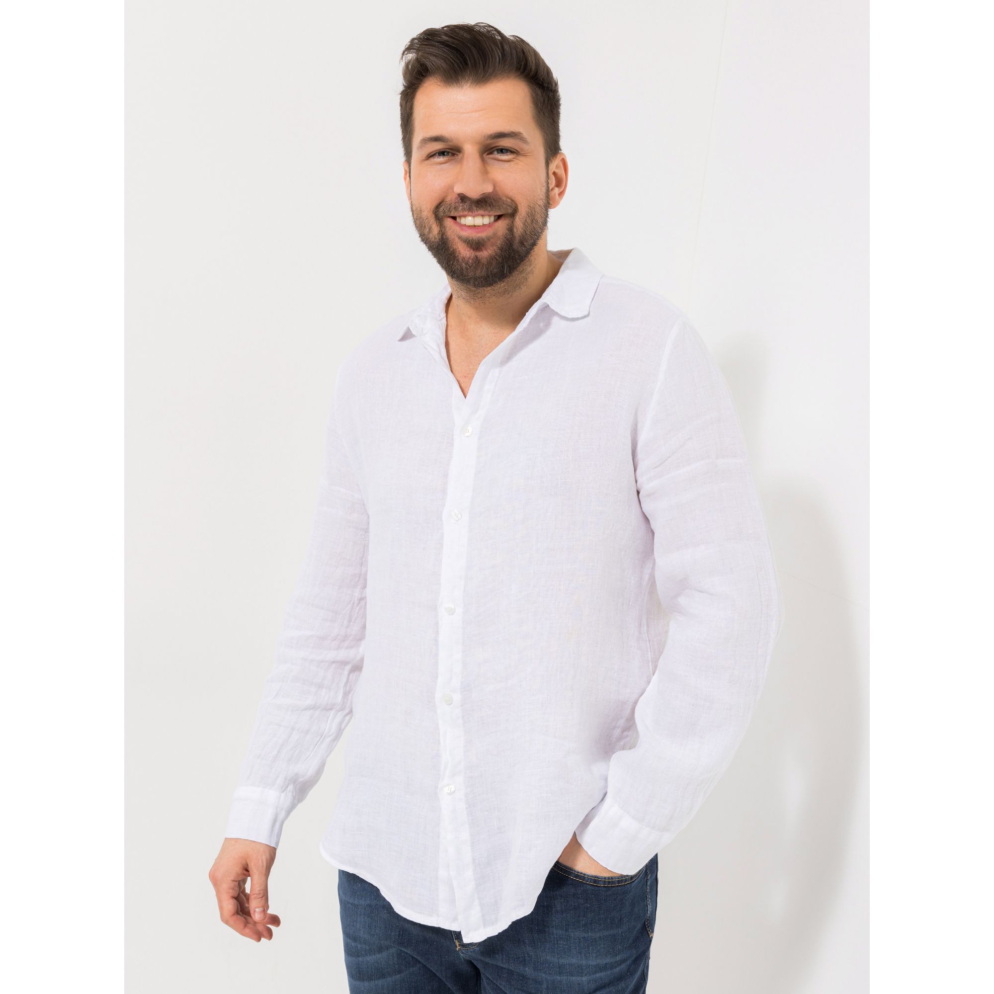 DINE 'N' DANCE Herren Leinenhemd 1/1-Arm Hemdkragen Manschetten