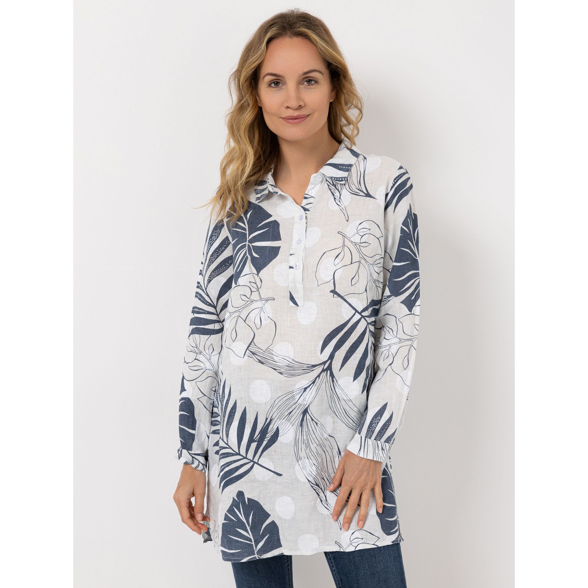 DINE 'N' DANCE Tunika 100% Leinen bedruckt leger weit