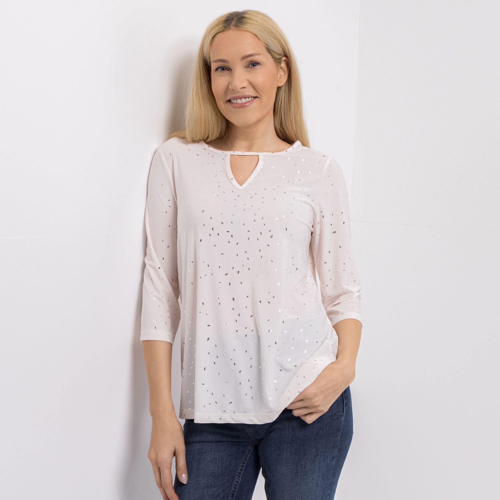 KIM & CO. Shirt, 3/4-Arm Brazil Knit Jersey Zierausschnitt figurumspielend