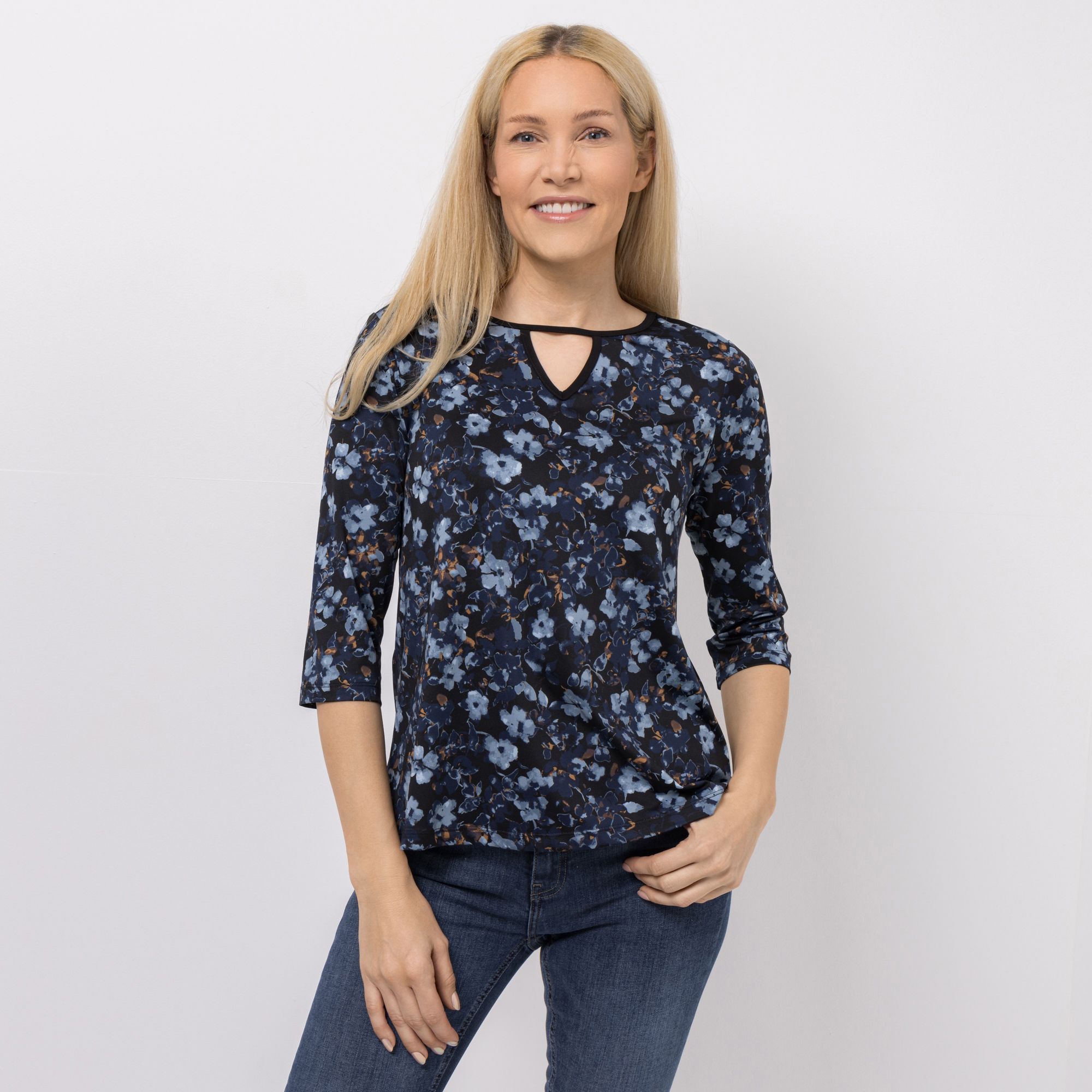 KIM & CO. Shirt, 3/4-Arm Brazil Knit Jersey Zierausschnitt figurumspielend