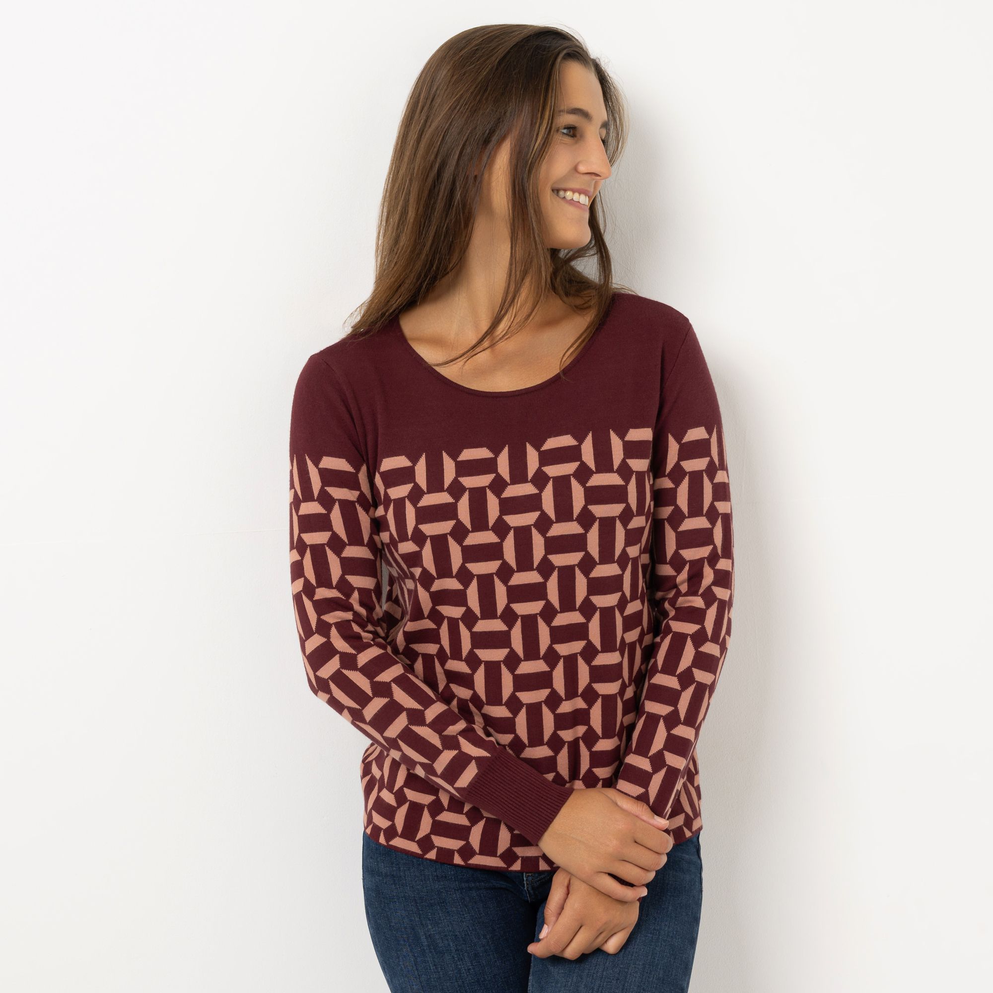 EVA LUTZ Pullover Rundhalsausschnitt Jacquardstrick figurumspielend