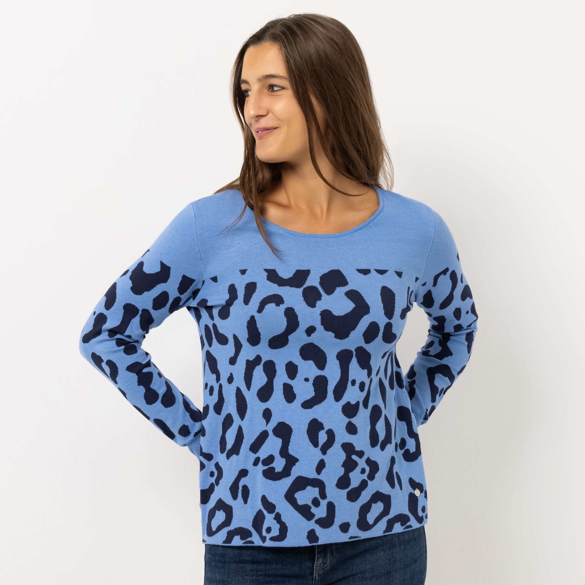 EVA LUTZ Pullover Rundhalsausschnitt Jacquardstrick figurumspielend