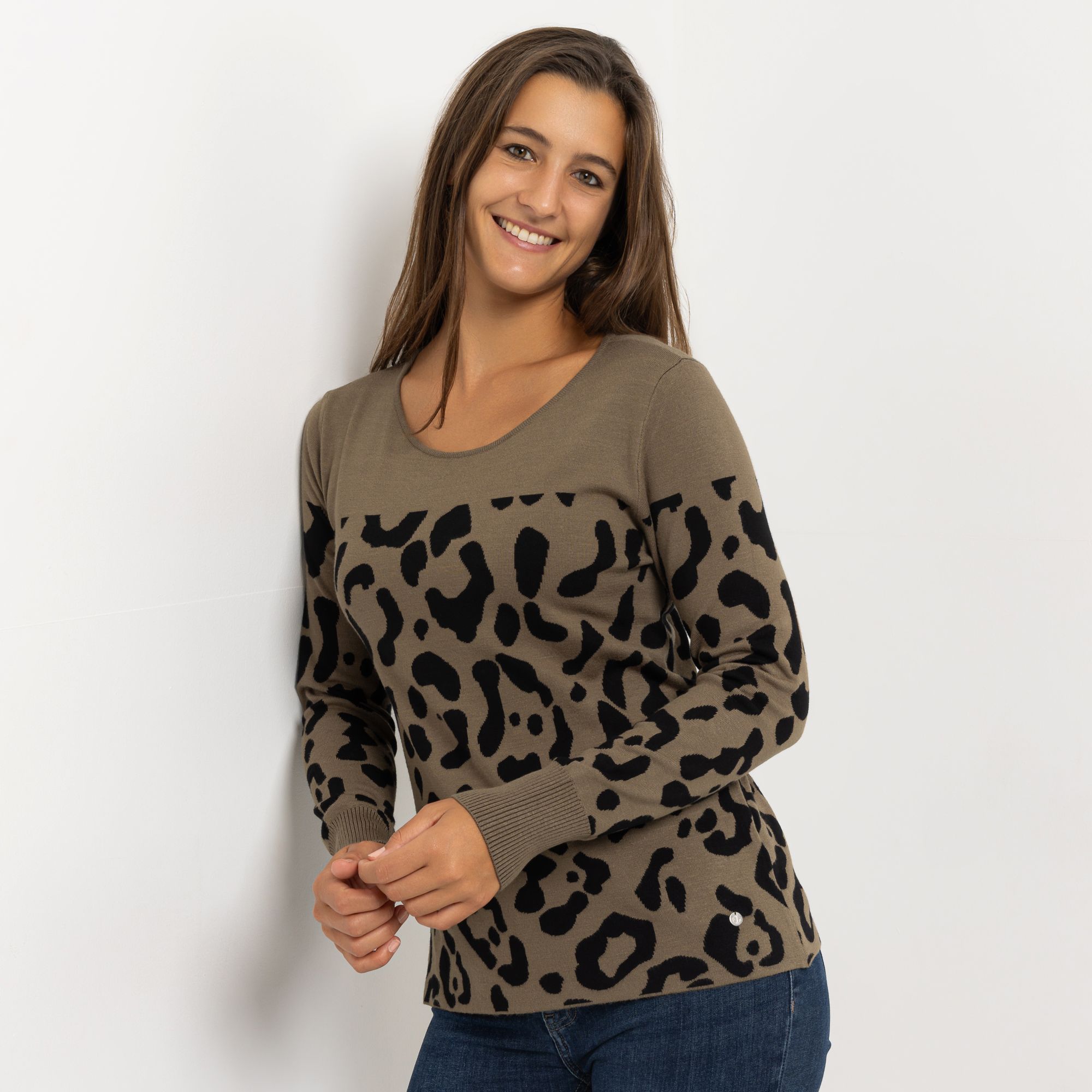 EVA LUTZ Pullover Rundhalsausschnitt Jacquardstrick figurumspielend