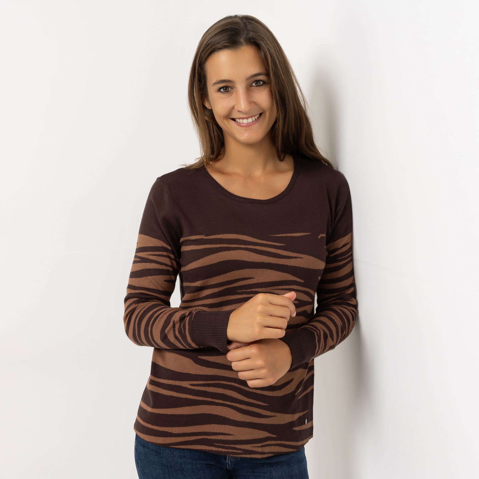 EVA LUTZ Pullover Rundhalsausschnitt Jacquardstrick figurumspielend