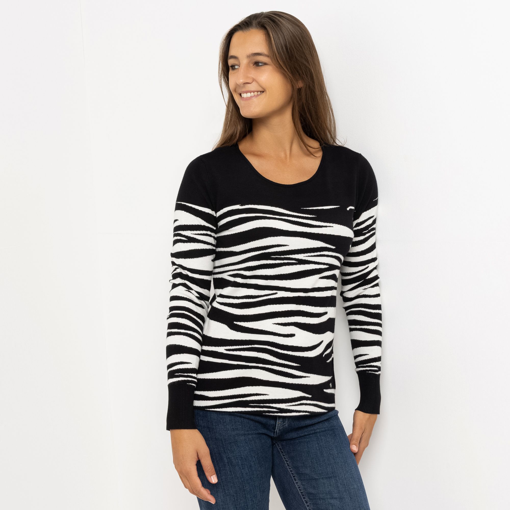 EVA LUTZ Pullover Rundhalsausschnitt Jacquardstrick figurumspielend