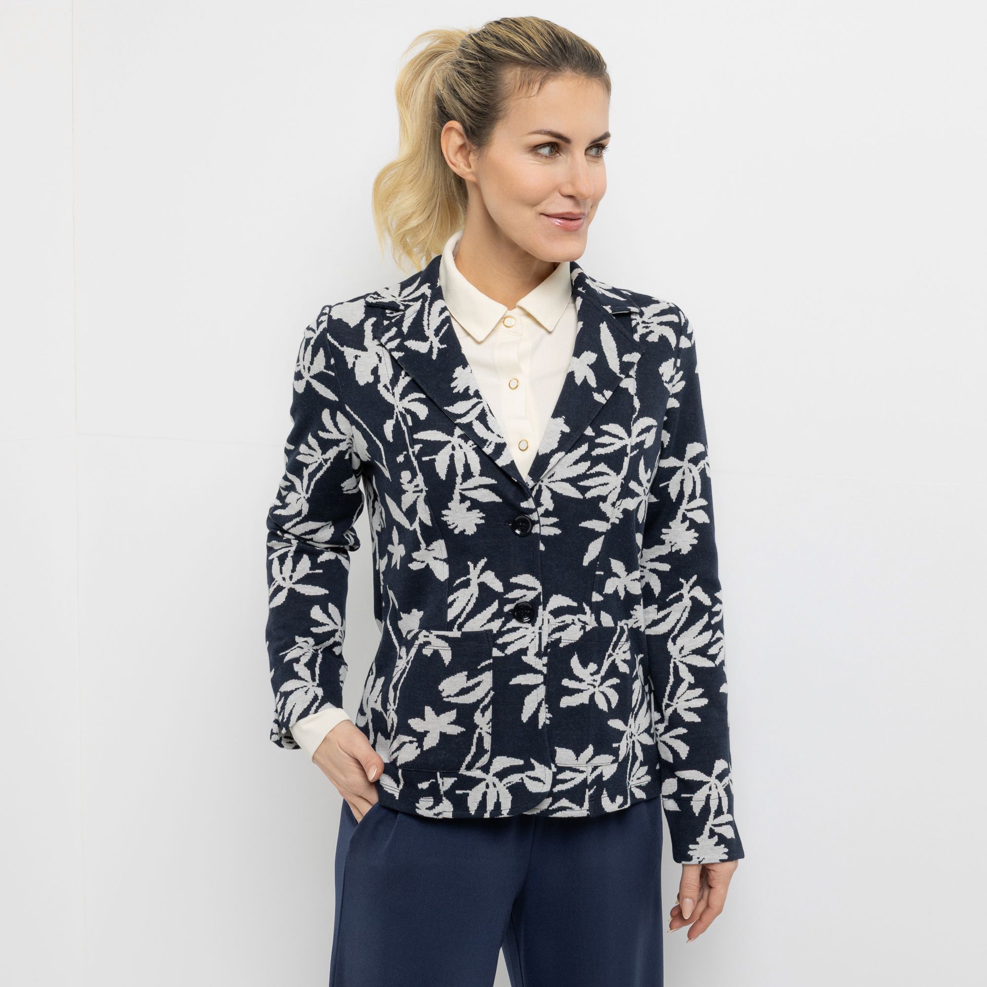 EVA LUTZ Jerseyblazer Jacquard-Muster ungefüttert figurumspielend