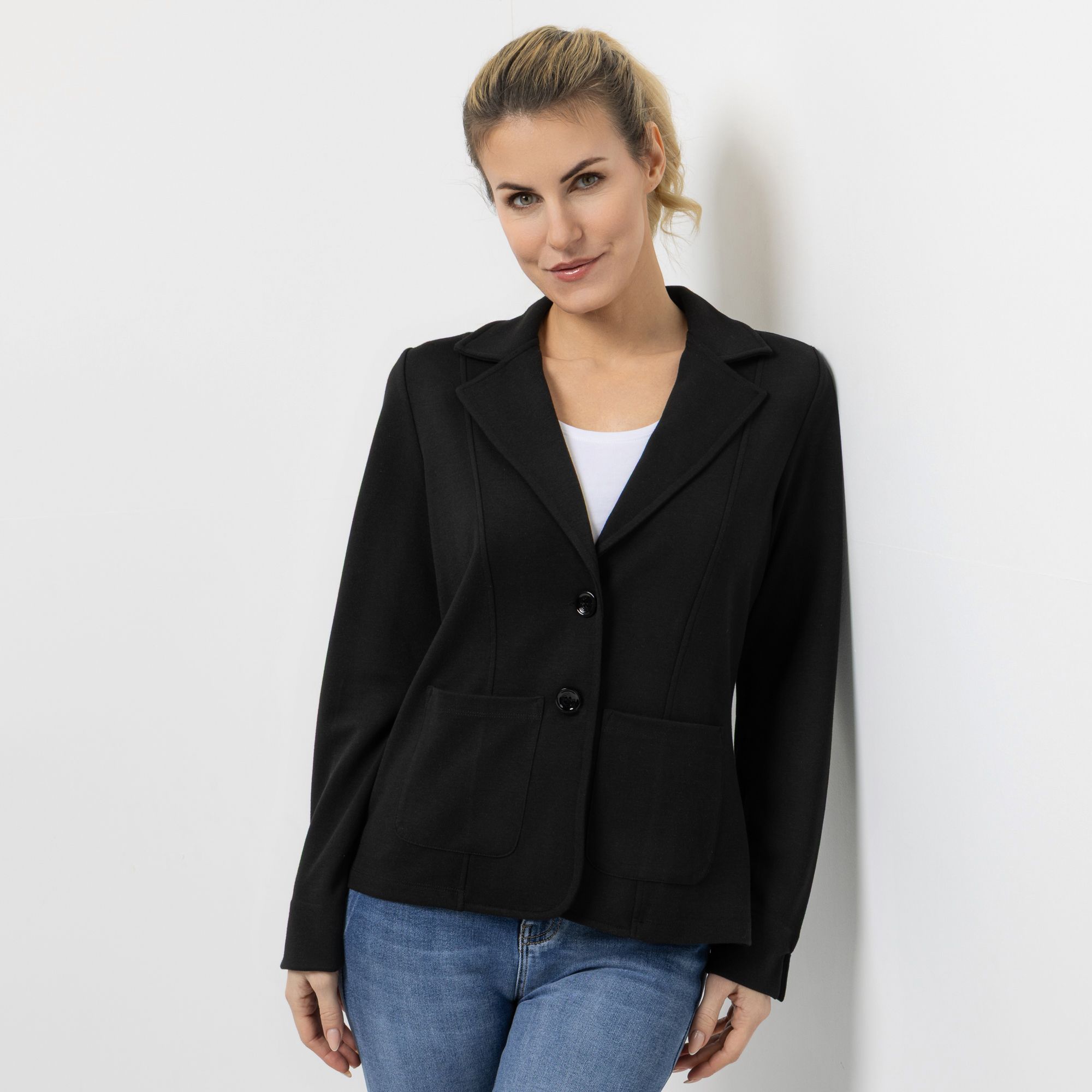 EVA LUTZ Jerseyblazer Jacquard-Muster ungefüttert figurumspielend