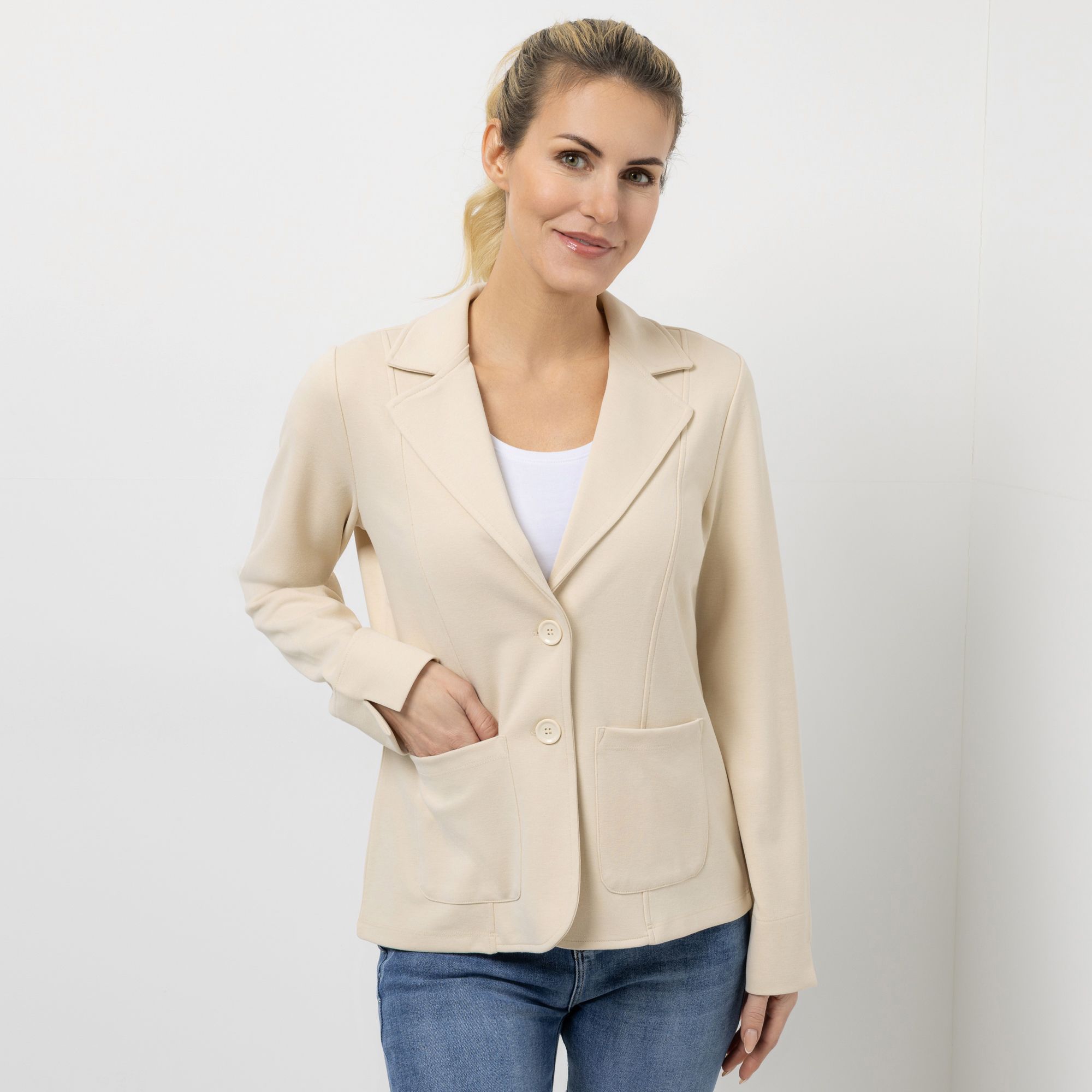 EVA LUTZ Jerseyblazer Jacquard-Muster ungefüttert figurumspielend