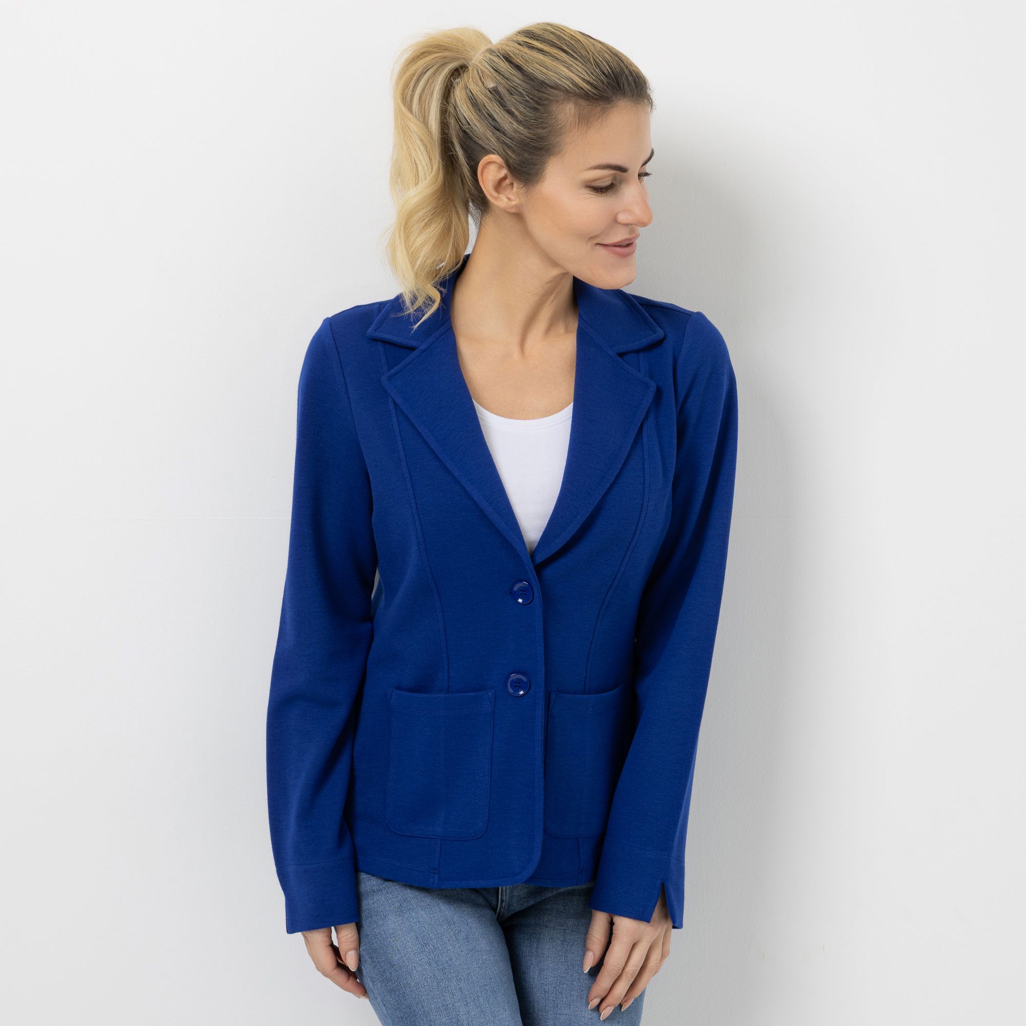EVA LUTZ Jerseyblazer Jacquard-Muster ungefüttert figurumspielend