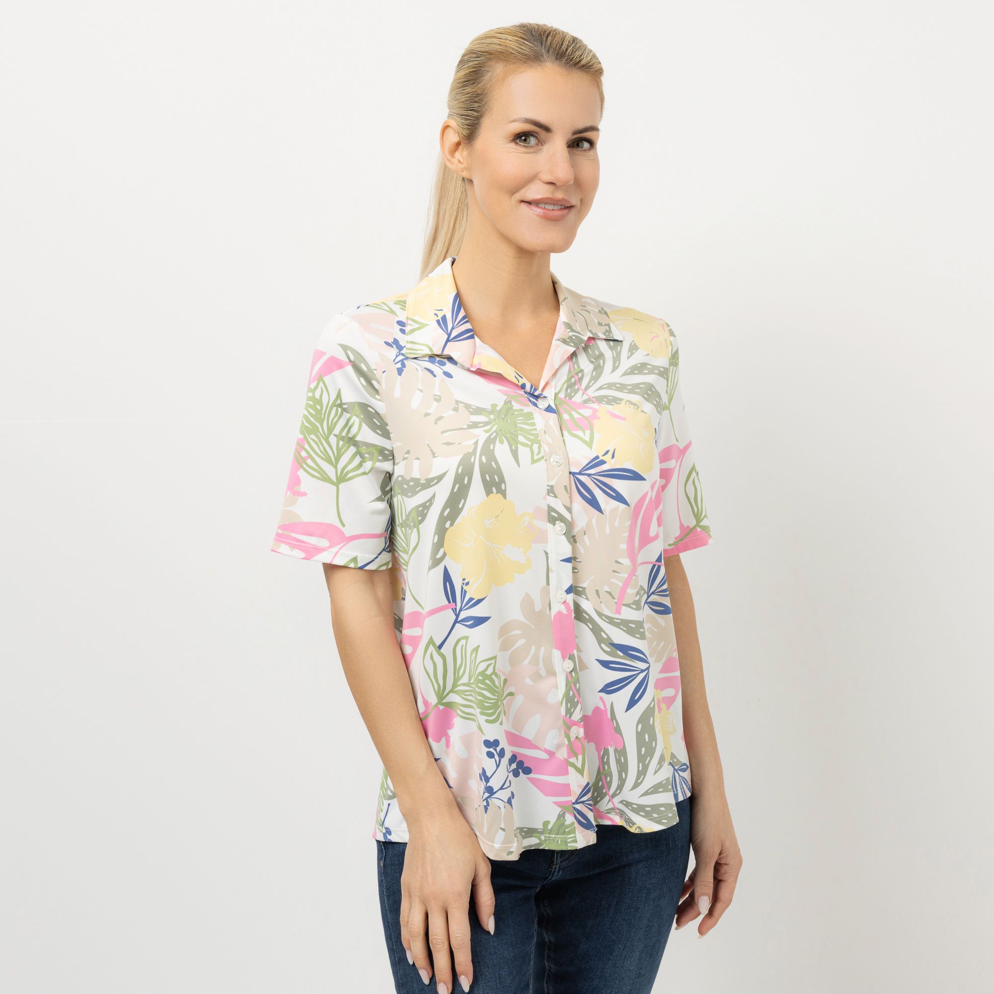 KIM & CO. Blusen-Shirt, 1/2-Arm Brazil Knit Jersey Knopfleiste figurumspielend