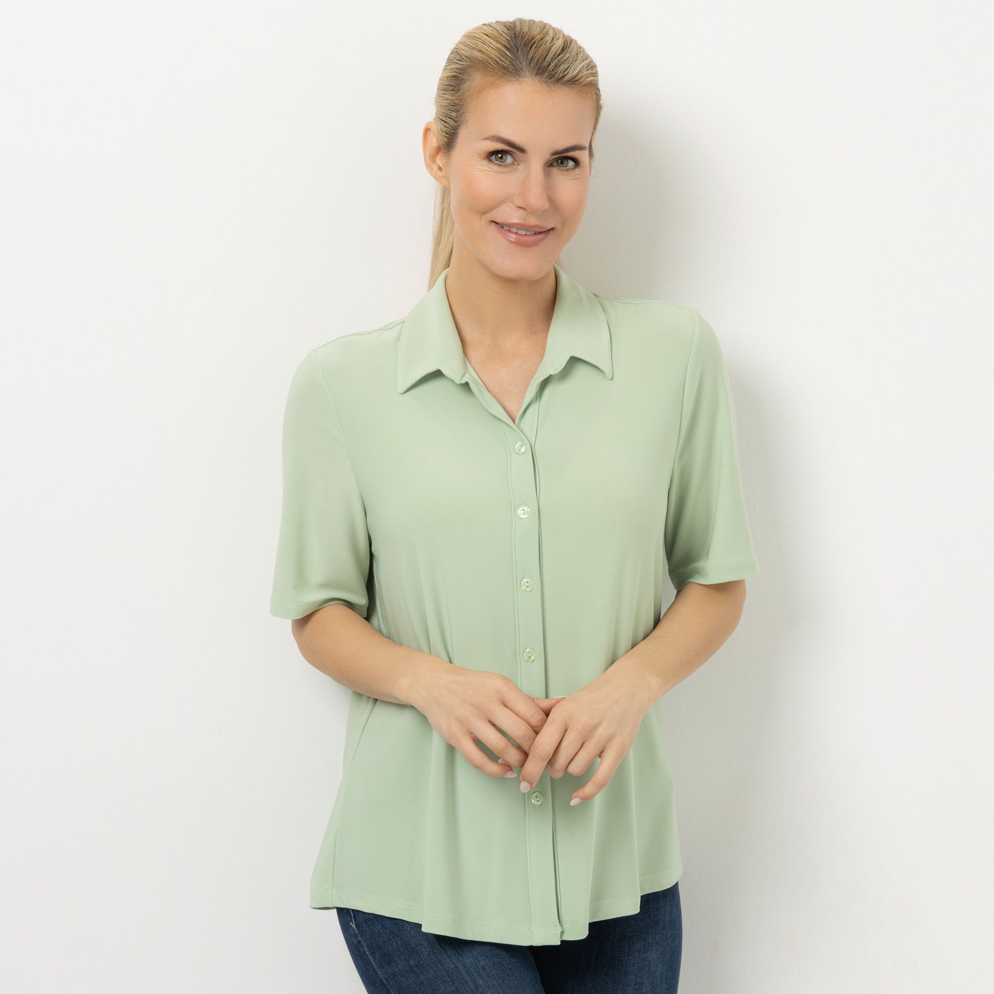 KIM & CO. Blusen-Shirt, 1/2-Arm Brazil Knit Jersey Knopfleiste figurumspielend