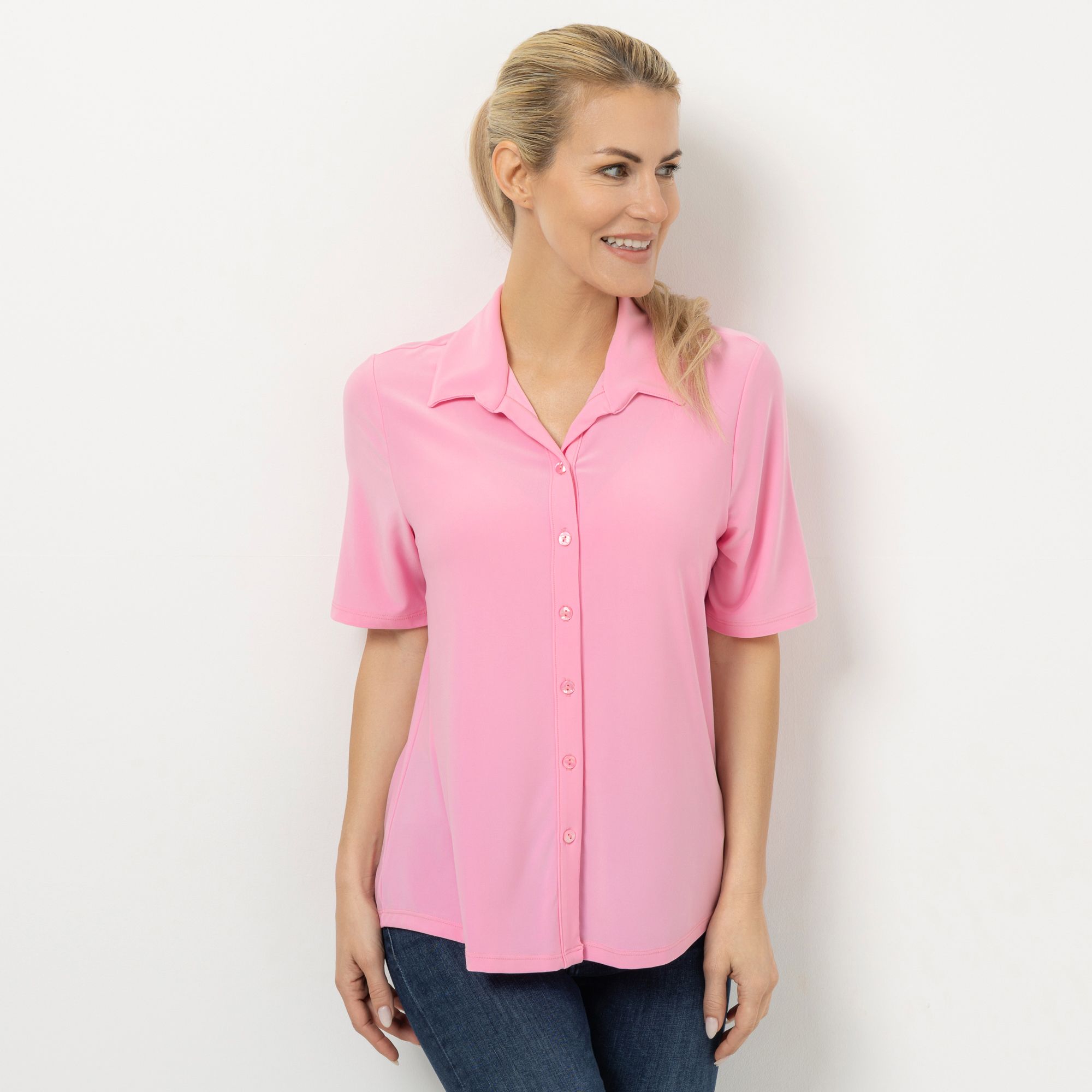 KIM & CO. Blusen-Shirt, 1/2-Arm Brazil Knit Jersey Knopfleiste figurumspielend