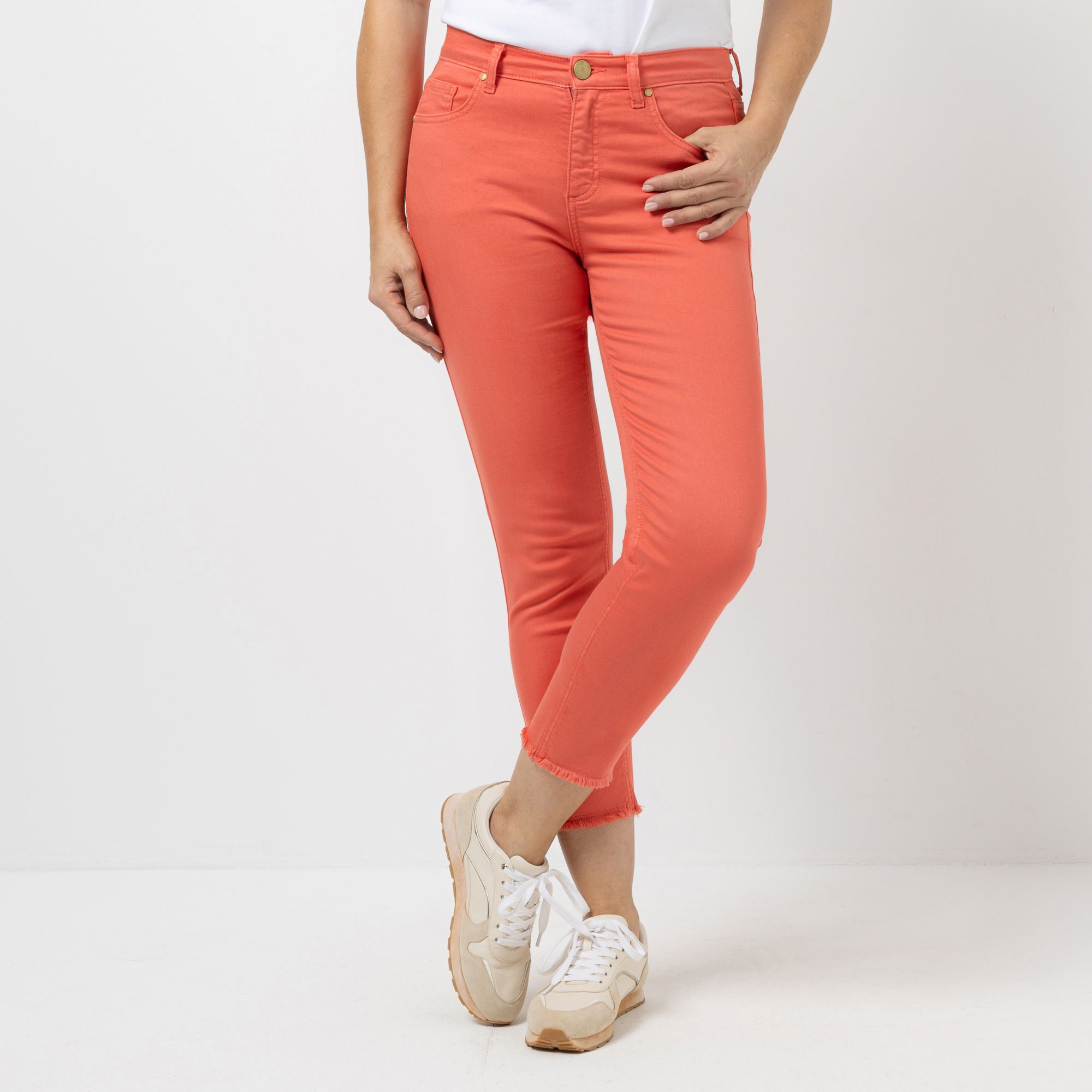 ANNA VON GRIESHEIM Jeanshose knöchellang mit Fransen schmales Bein