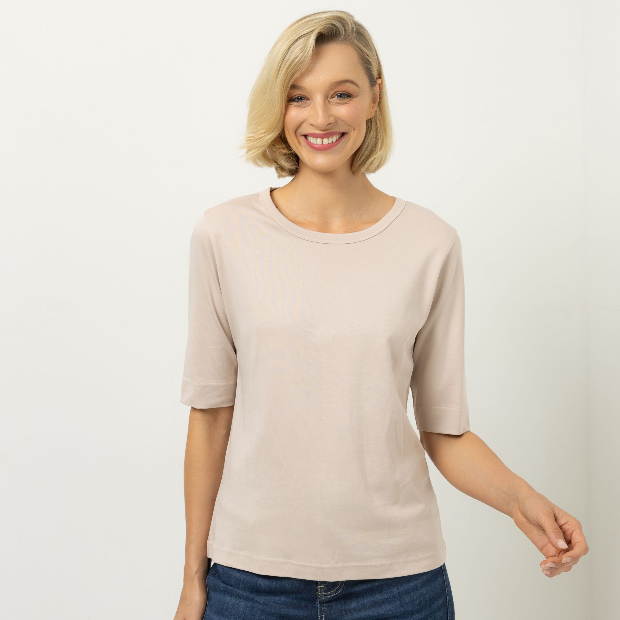 ANNA VON GRIESHEIM Shirt, 1/2-Arm Pima Cotton Rundhalssuschnitt figurumspielend