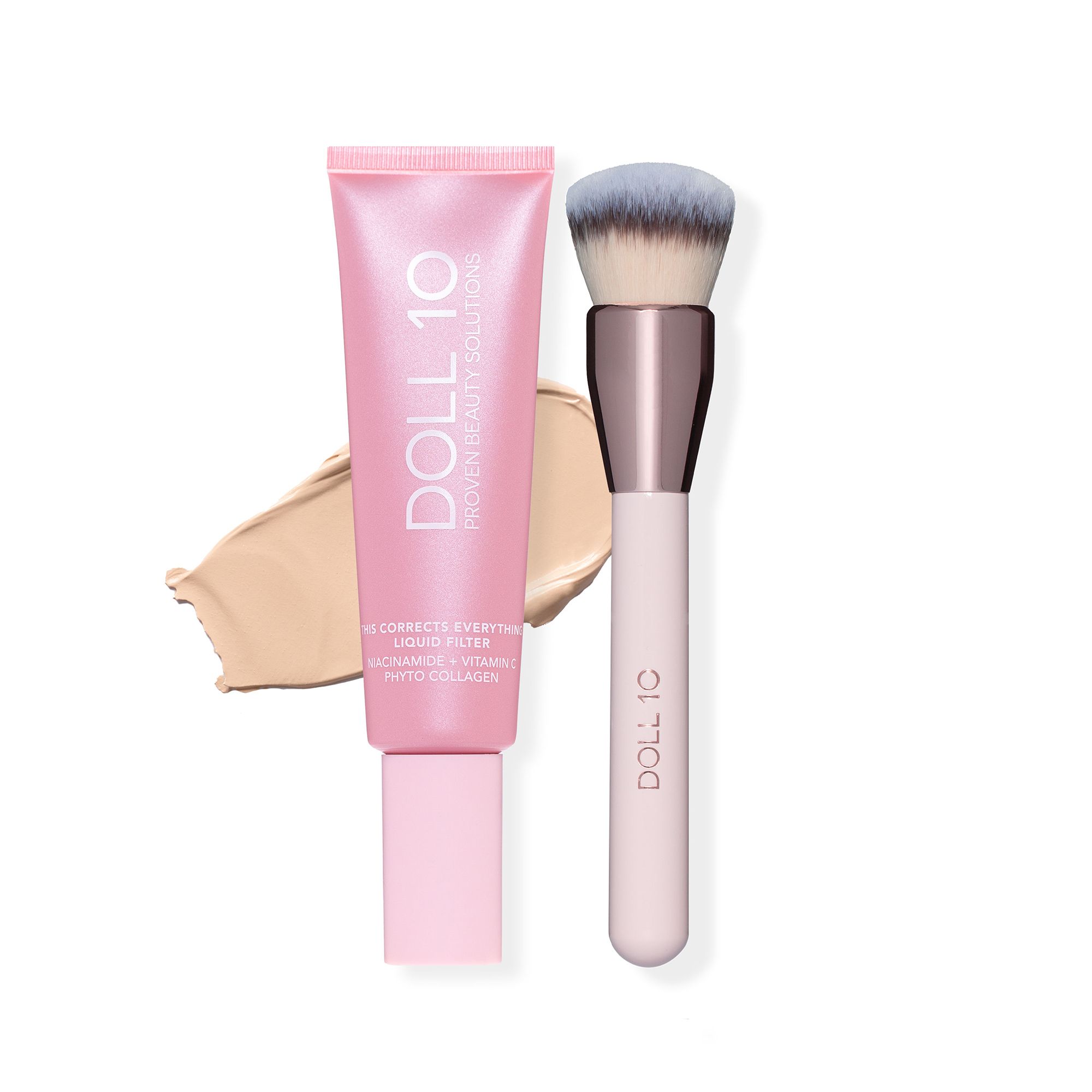 DOLL 10 BEAUTY T.C.E Liquid Filter Foundation mit Niacinamid 60ml & Pinsel