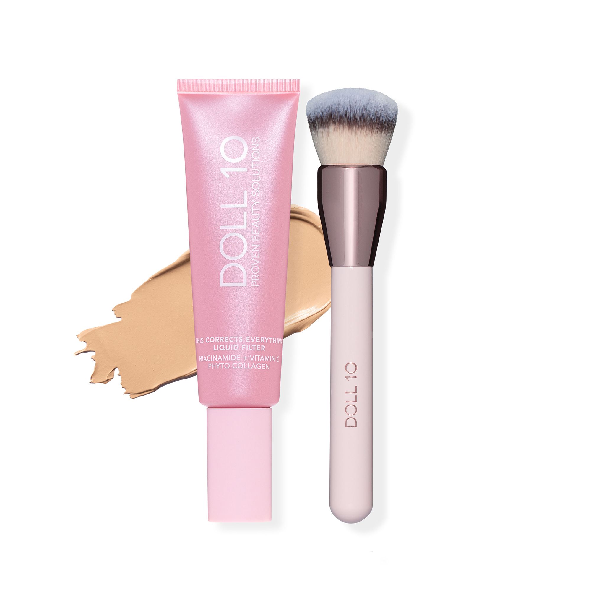 DOLL 10 BEAUTY T.C.E Liquid Filter Foundation mit Niacinamid 60ml & Pinsel