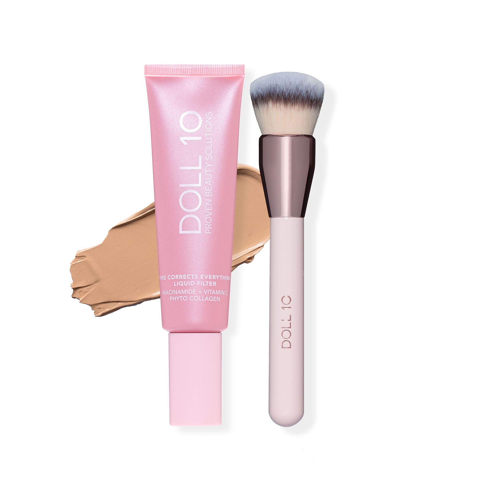 DOLL 10 BEAUTY T.C.E Liquid Filter Foundation mit Niacinamid 60ml & Pinsel