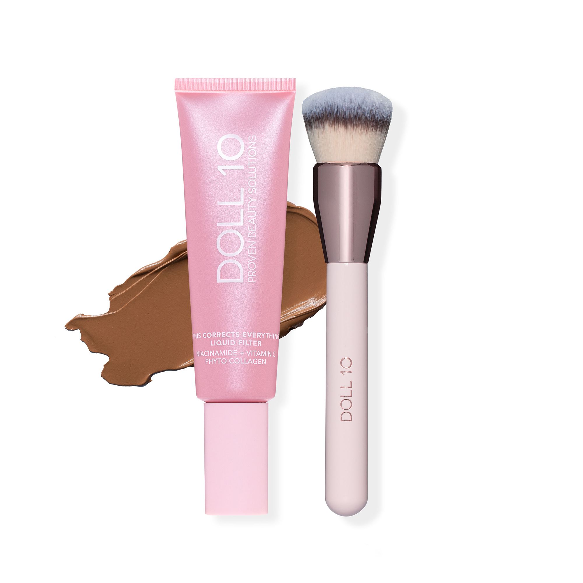DOLL 10 BEAUTY T.C.E Liquid Filter Foundation mit Niacinamid 60ml & Pinsel