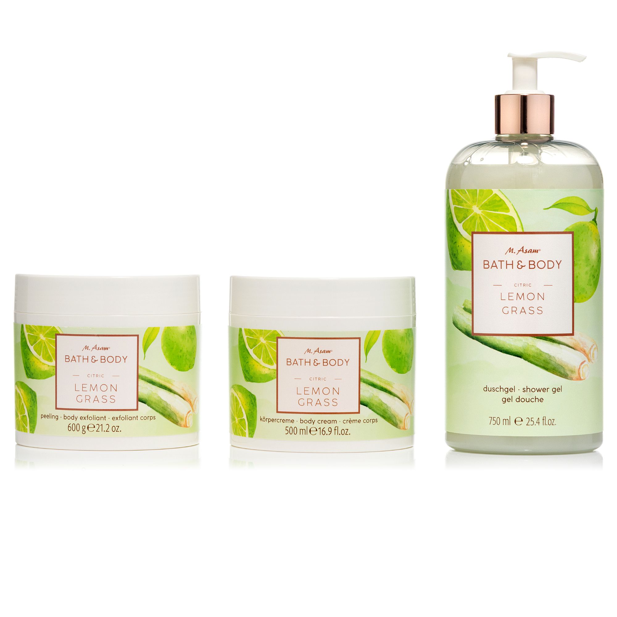 M.ASAM® Lemongrass Peeling 600g, Duschgel 750ml, Körpercreme 500ml