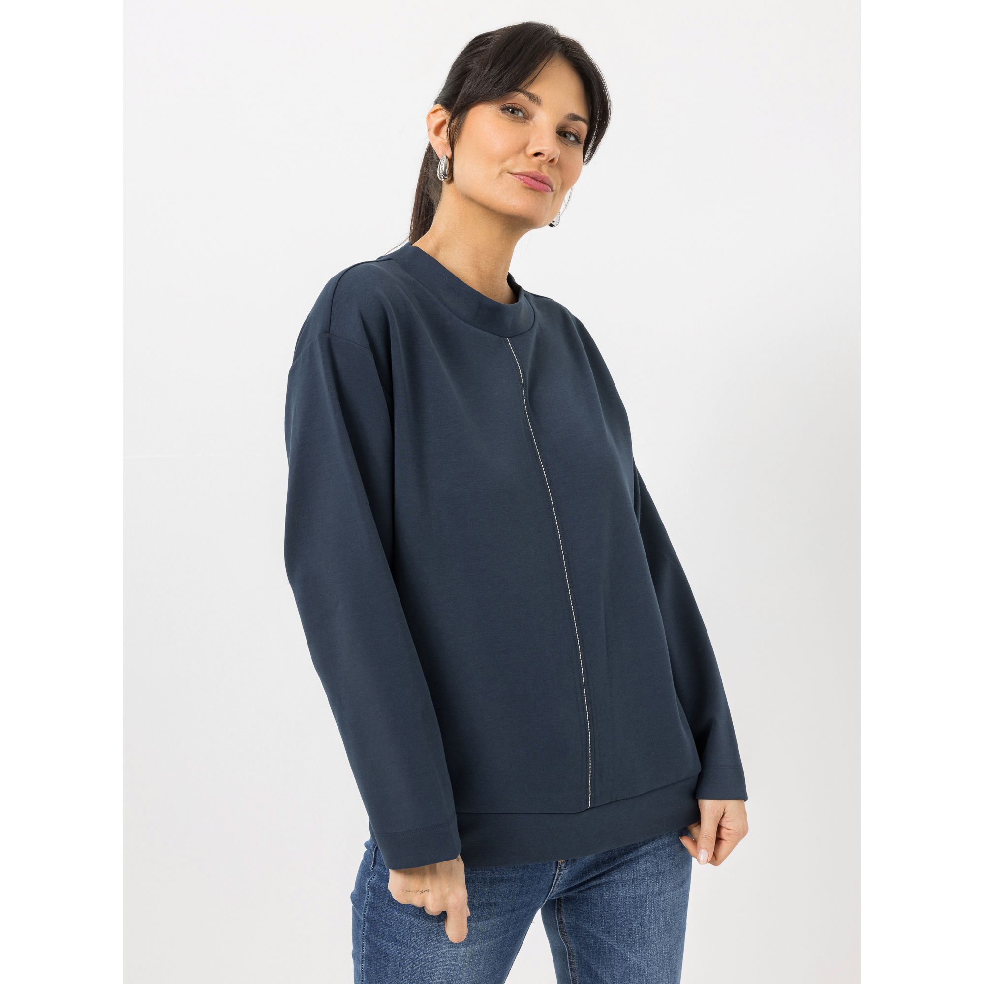 STEFFEN SCHRAUT Sweatshirt Stehkragen Zierband leger weit