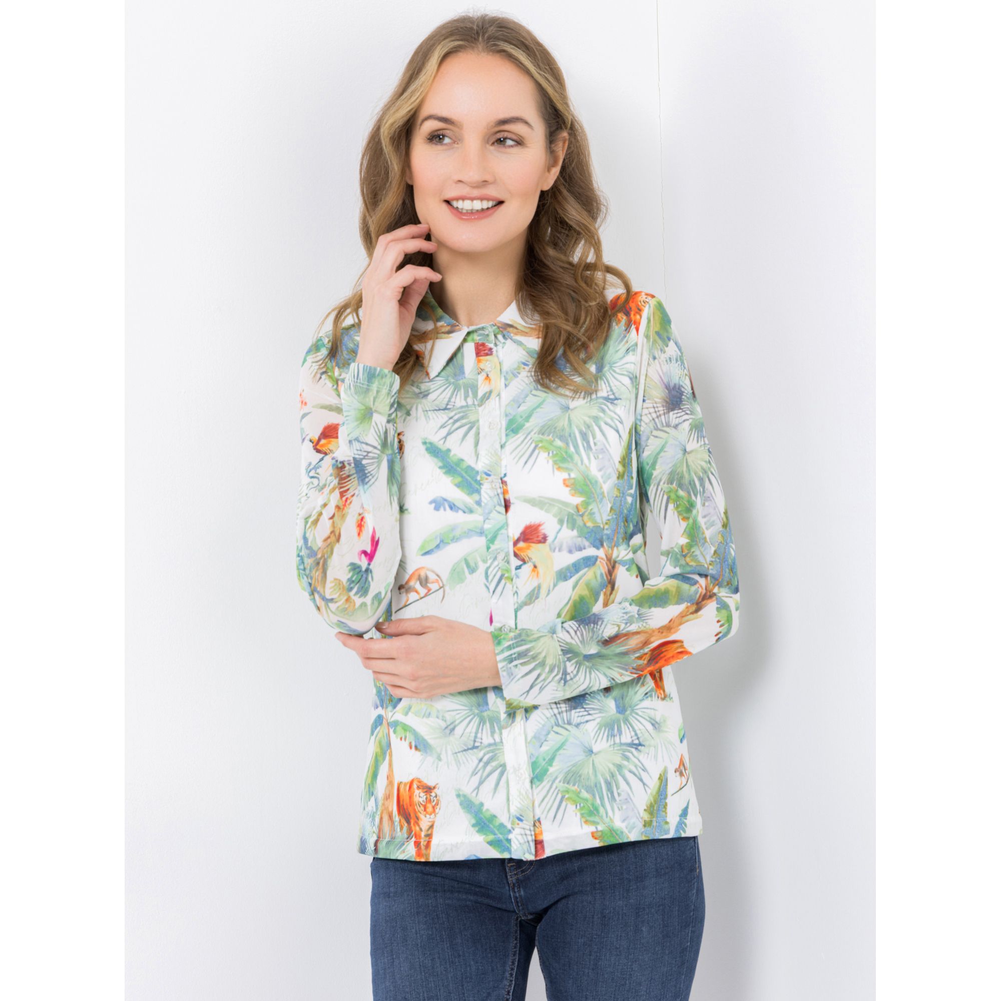 DINE 'N' DANCE Meshbluse, 1/1-Arm Blusenkragen Knopfleiste figurbetont