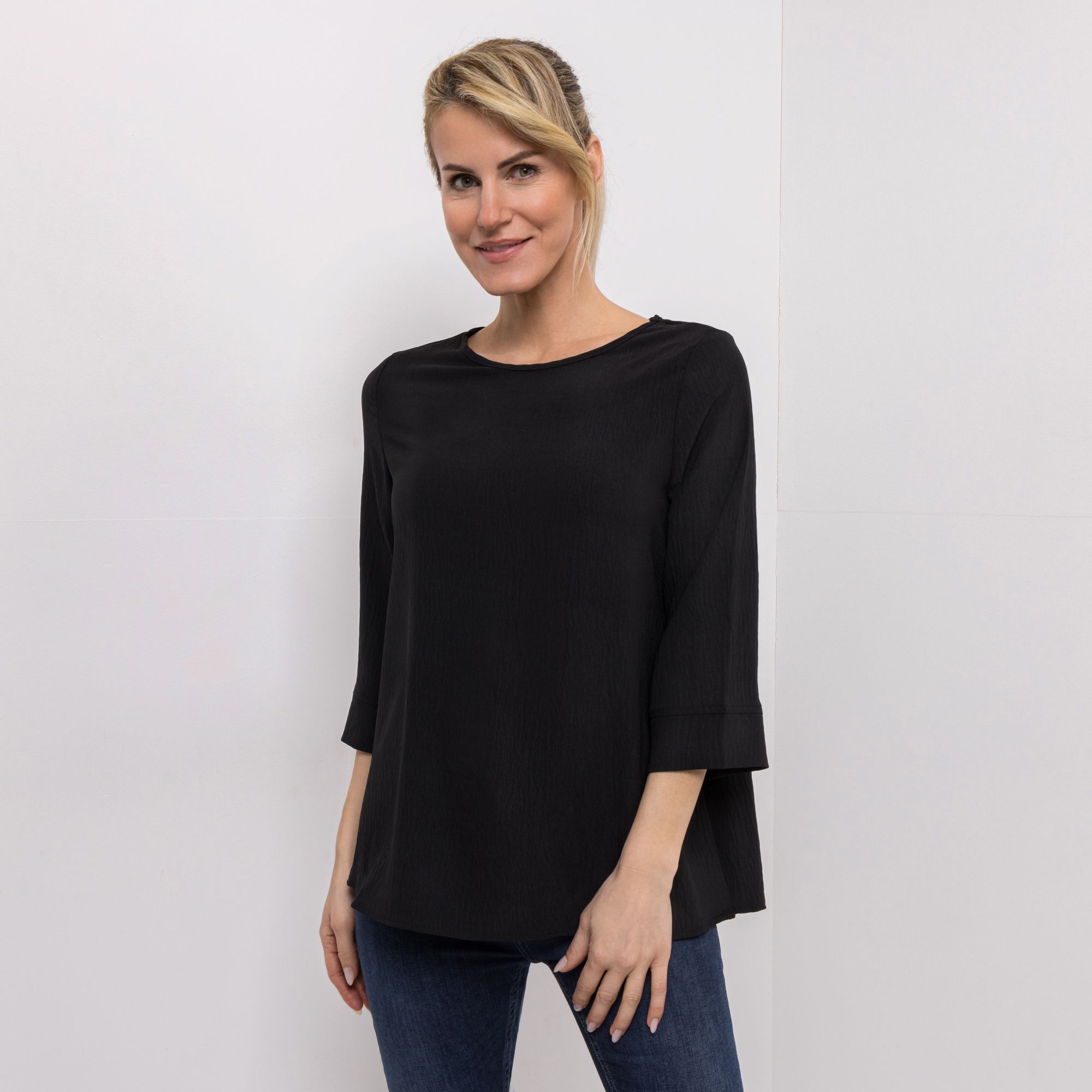 KIM & CO. Bluse, 7/8-Arm Struktur-Popeline Rundhalsausschnitt leger weit