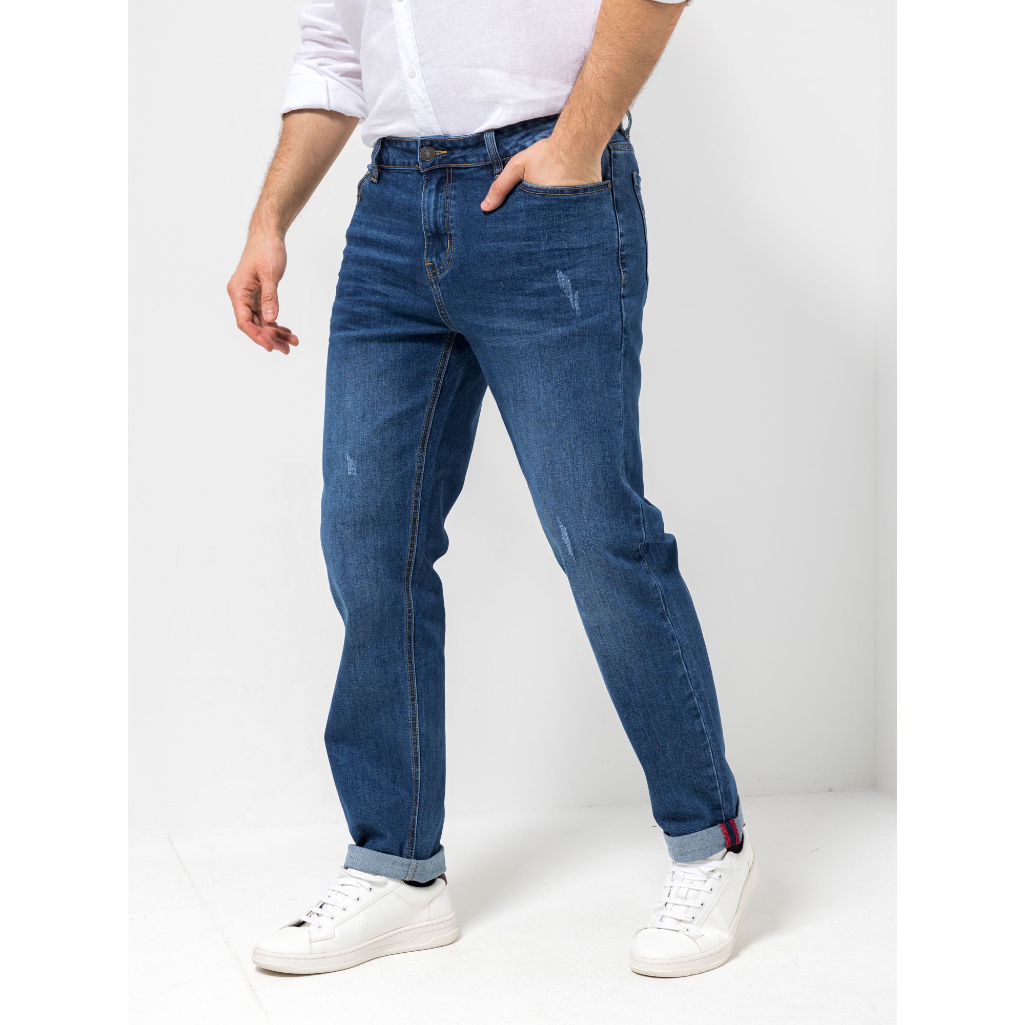 DINE 'N' DANCE Herren Jeanshose 5-Pocket-Style Used-Look Umschlag