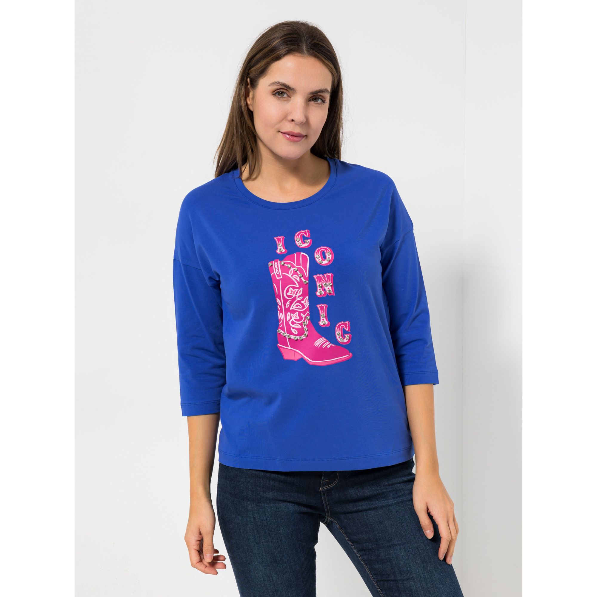 ICONIC by Marina Hoermanseder Shirt, 3/4-Arm Druck mit Strass figurumspielend