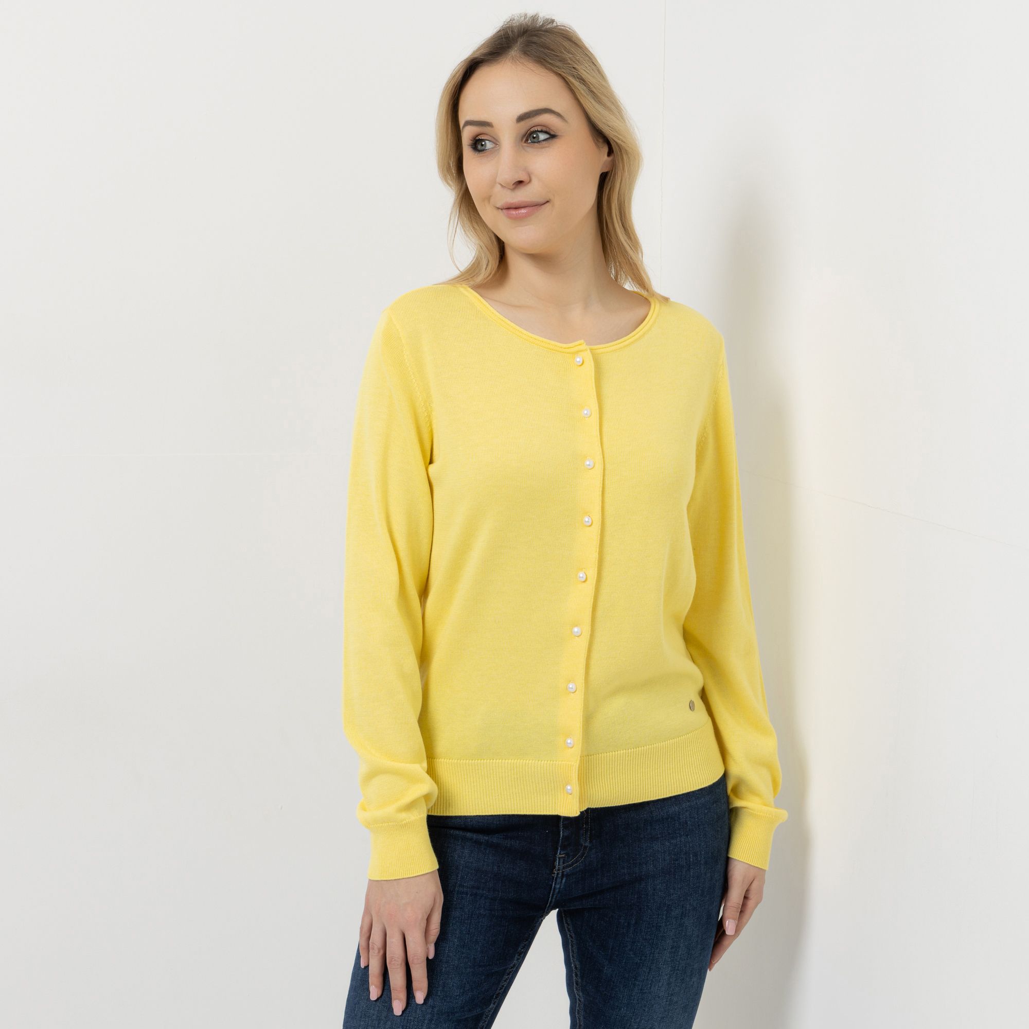 EVA LUTZ Cardigan Rundhalsausschnitt Knopfleiste figurumspielend