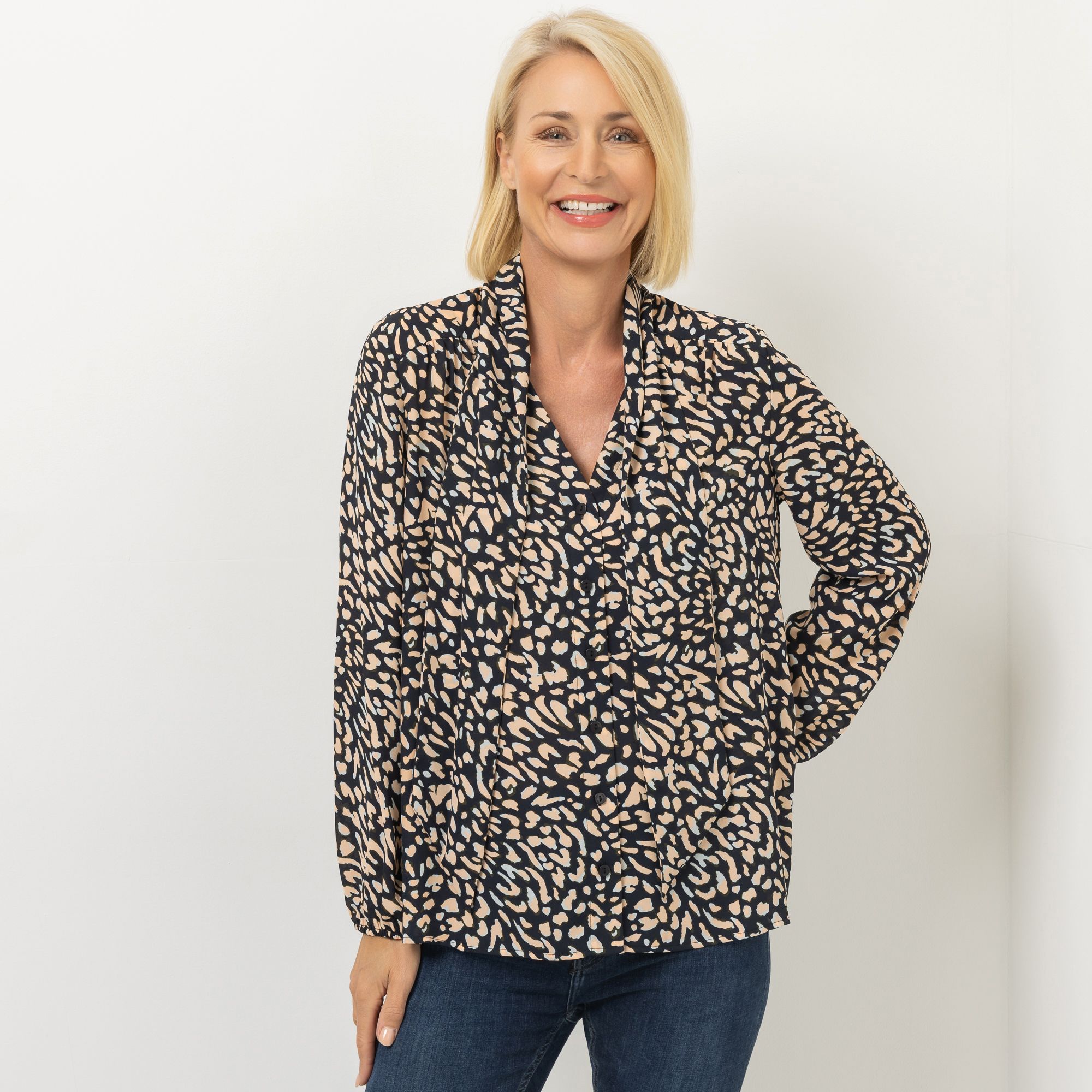 EVA LUTZ Bluse, Langarm Schluppe Knopfleiste leger weit