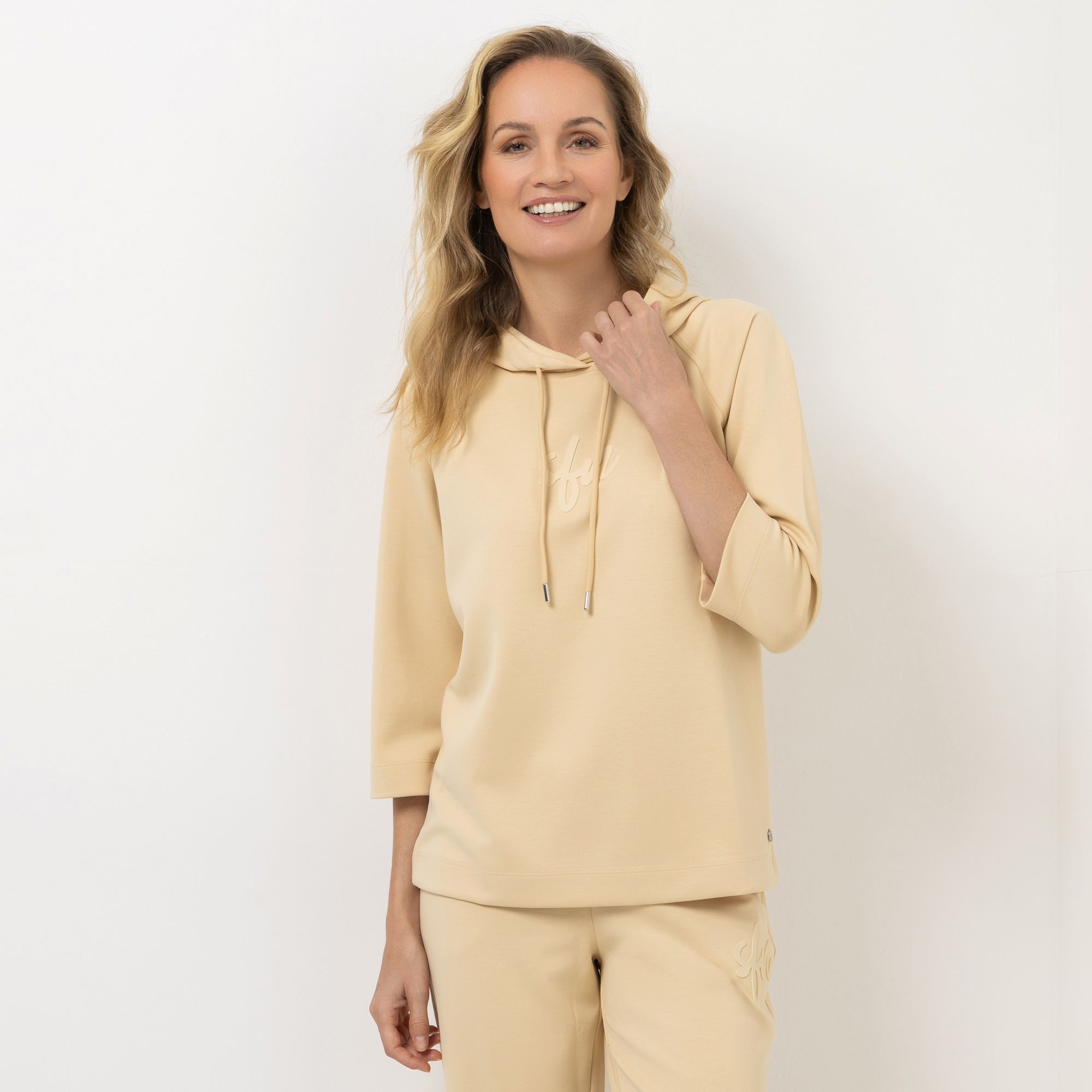 STRANDFEIN Sweatshirt, 3/4 Arm Rundhalsausschnitt mit Kapuze leger weit