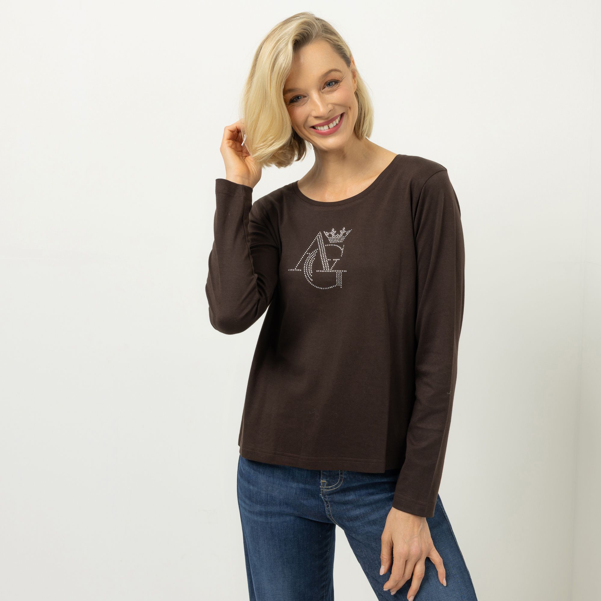 ANNA VON GRIESHEIM Shirt, langarm Pima Cotton Strassdetails figurumspielend