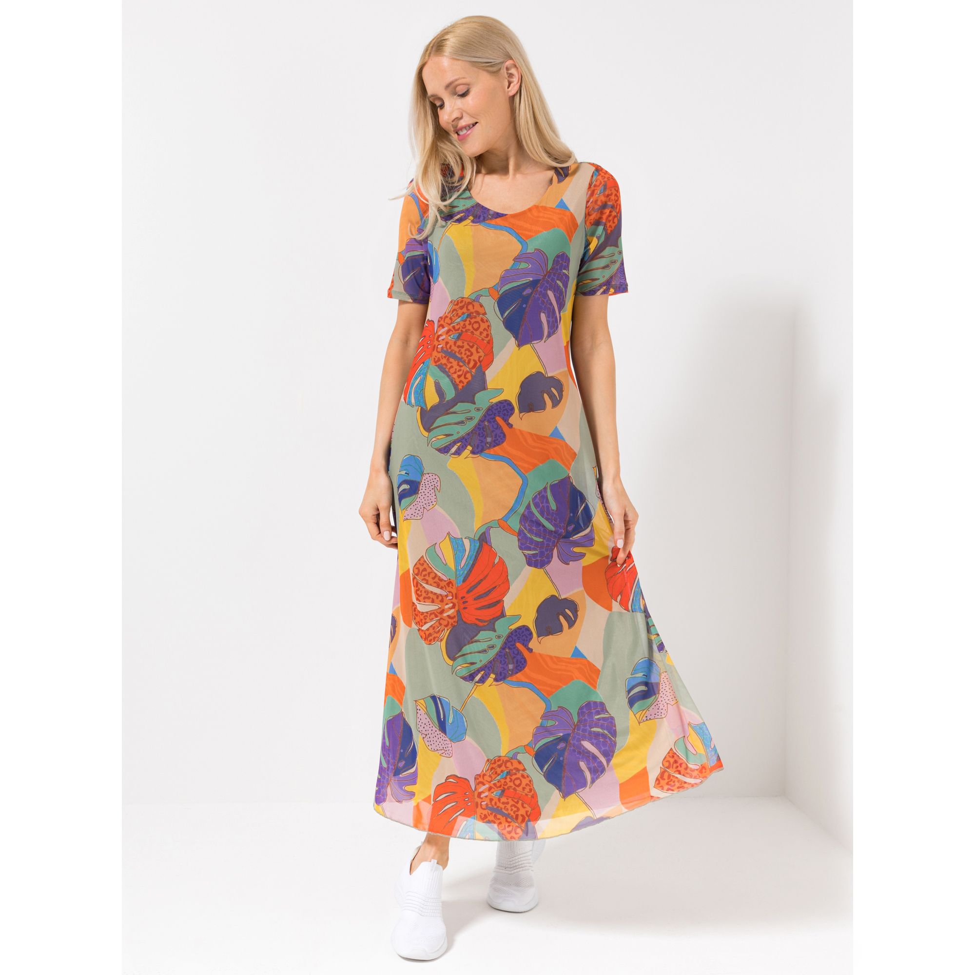 DINE 'N' DANCE Maxi-Kleid, 1/2-Arm Rundhalsausschnitt doppellagig figurumspielend