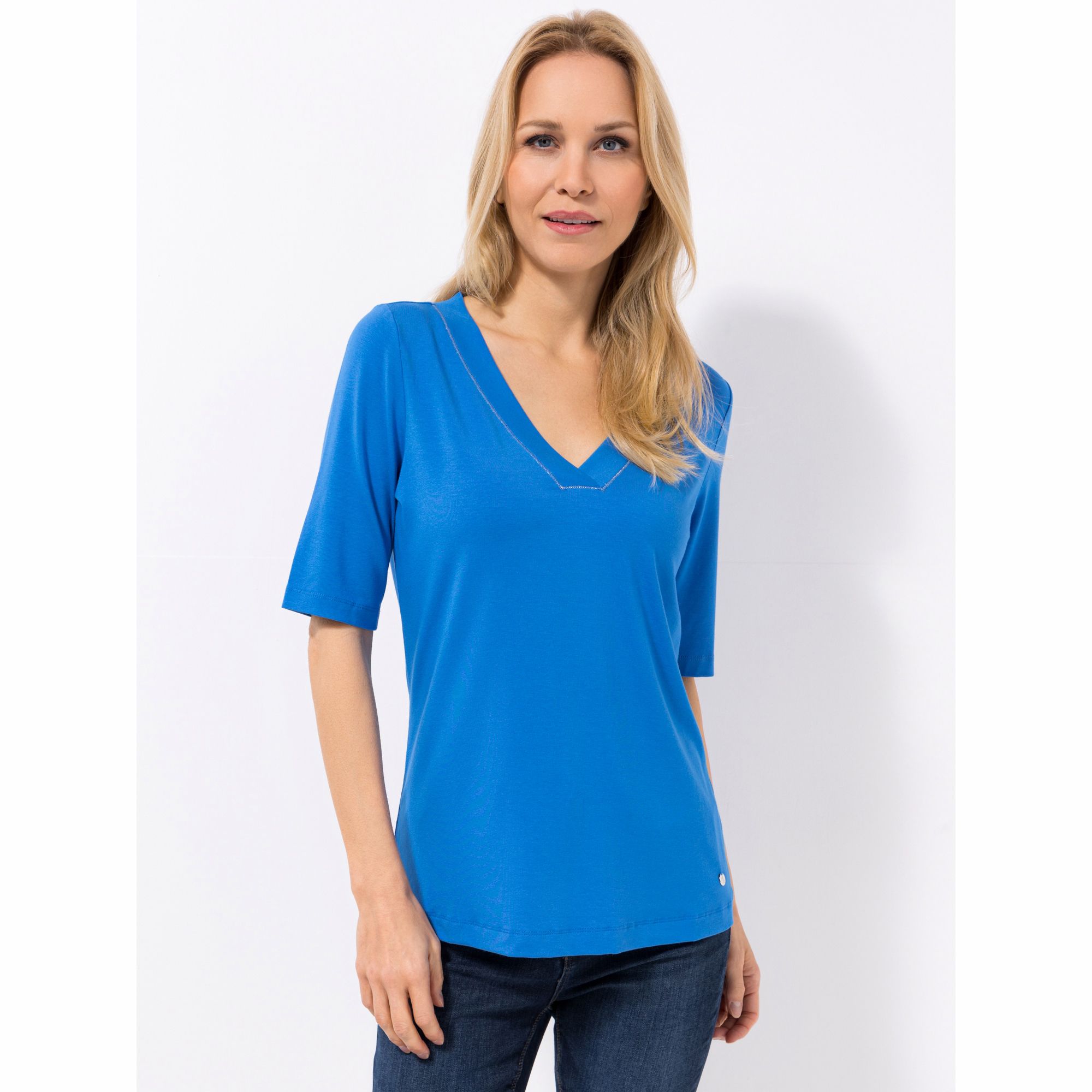 EVA LUTZ Shirt, langer 1/2-Arm V-Ausschnitt mit ECOVERO Viskose figurumspielend