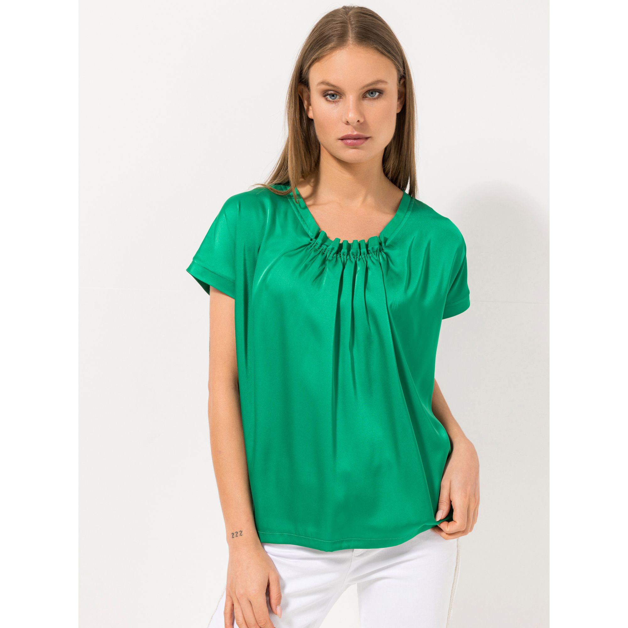 STEFFEN SCHRAUT Blusenshirt, 1/2-Arm Raffung am Ausschnitt OEKO-TEX® leger weit