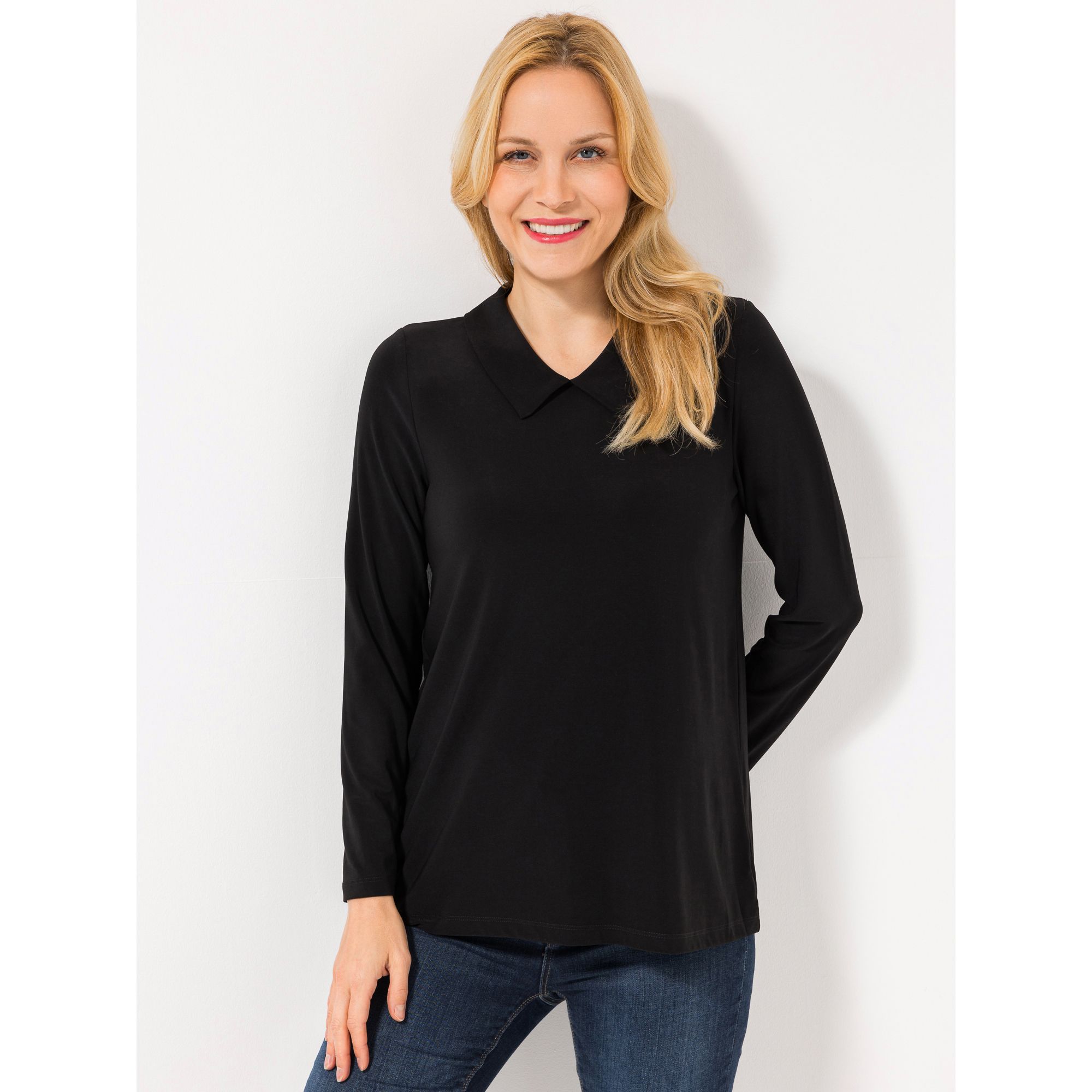 KIM & CO. Shirt, Langarm Deluxe Brazil Knit Blusen-Kragen figurumspielend