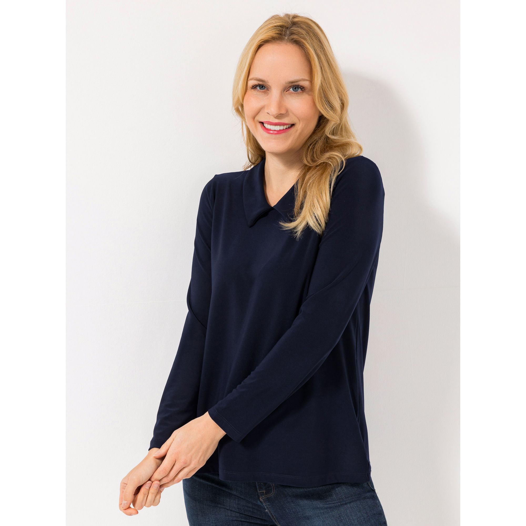 KIM & CO. Shirt, Langarm Deluxe Brazil Knit Blusen-Kragen figurumspielend