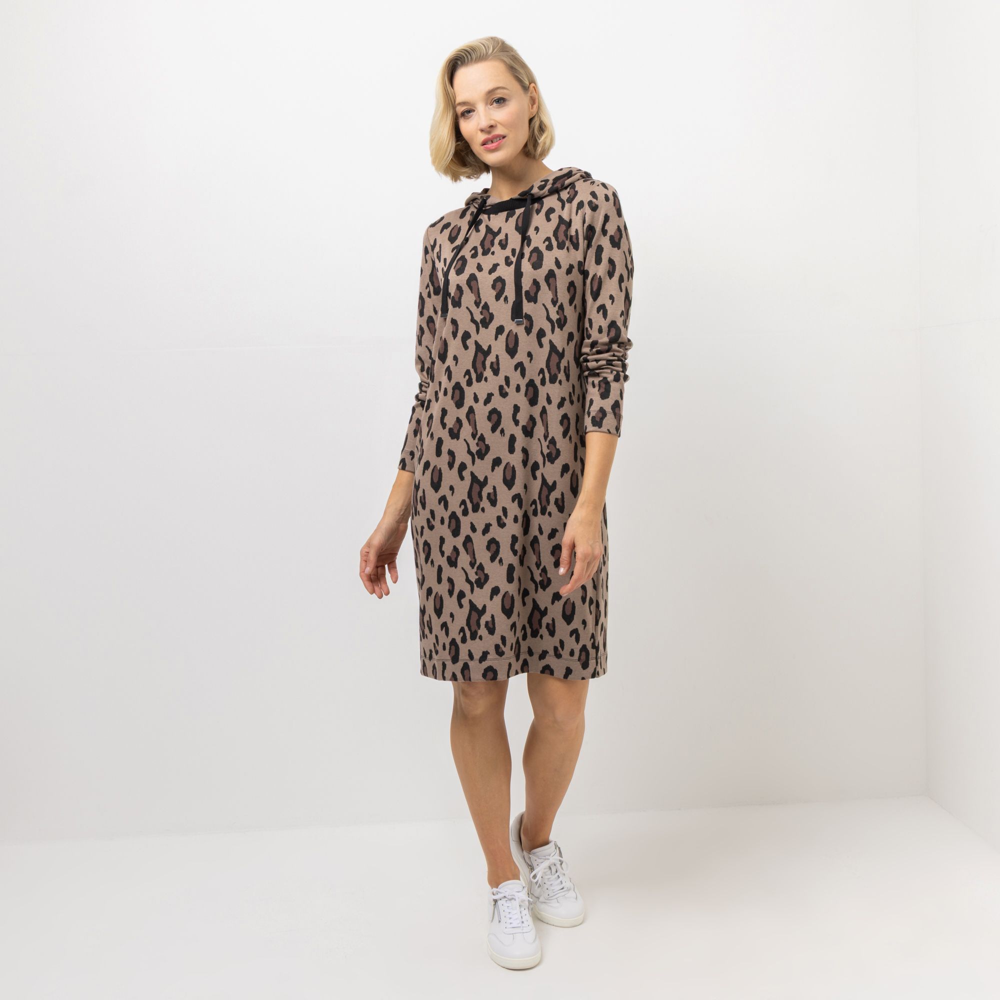 EVA LUTZ Kleid Kapuze allover gemustert figurumspielend