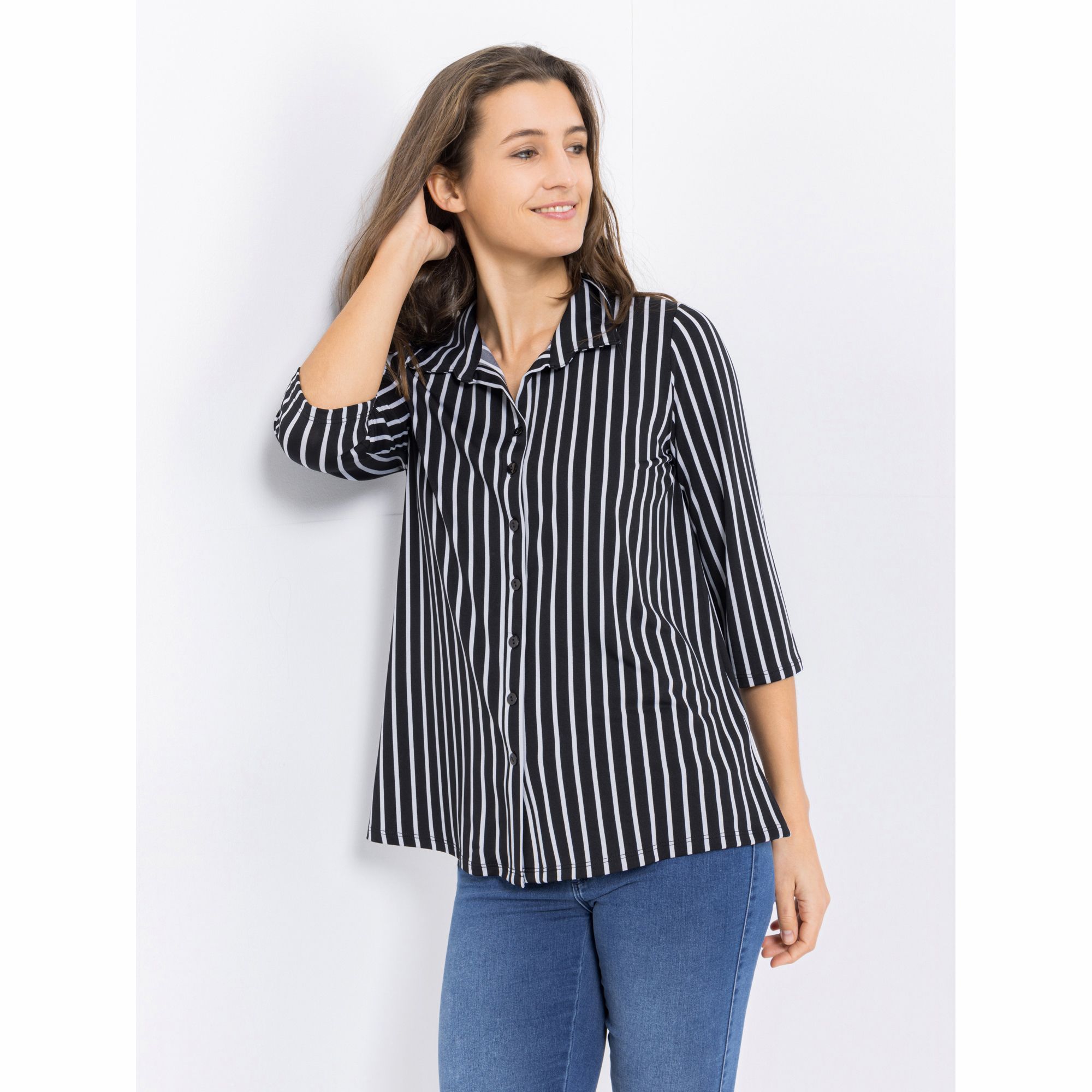 KIM & CO. Shirt, 3/4-Arm Brazil Knit Jersey Knopfleiste figurumspielend