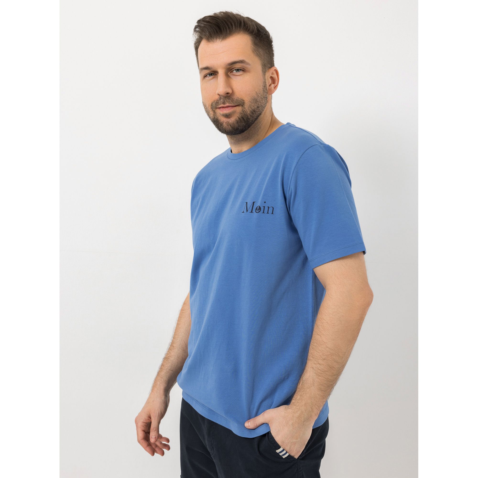 STRANDFEIN Menswear Shirt, 1/2-Arm Rundhalsausschnitt Moin-Druck in Kontrastfarbe